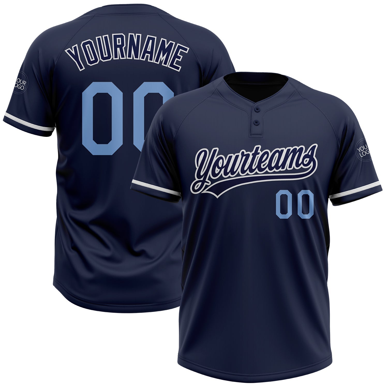 Custom Navy Light Blue-White Two-Button Unisex Softball Jersey - Main View
