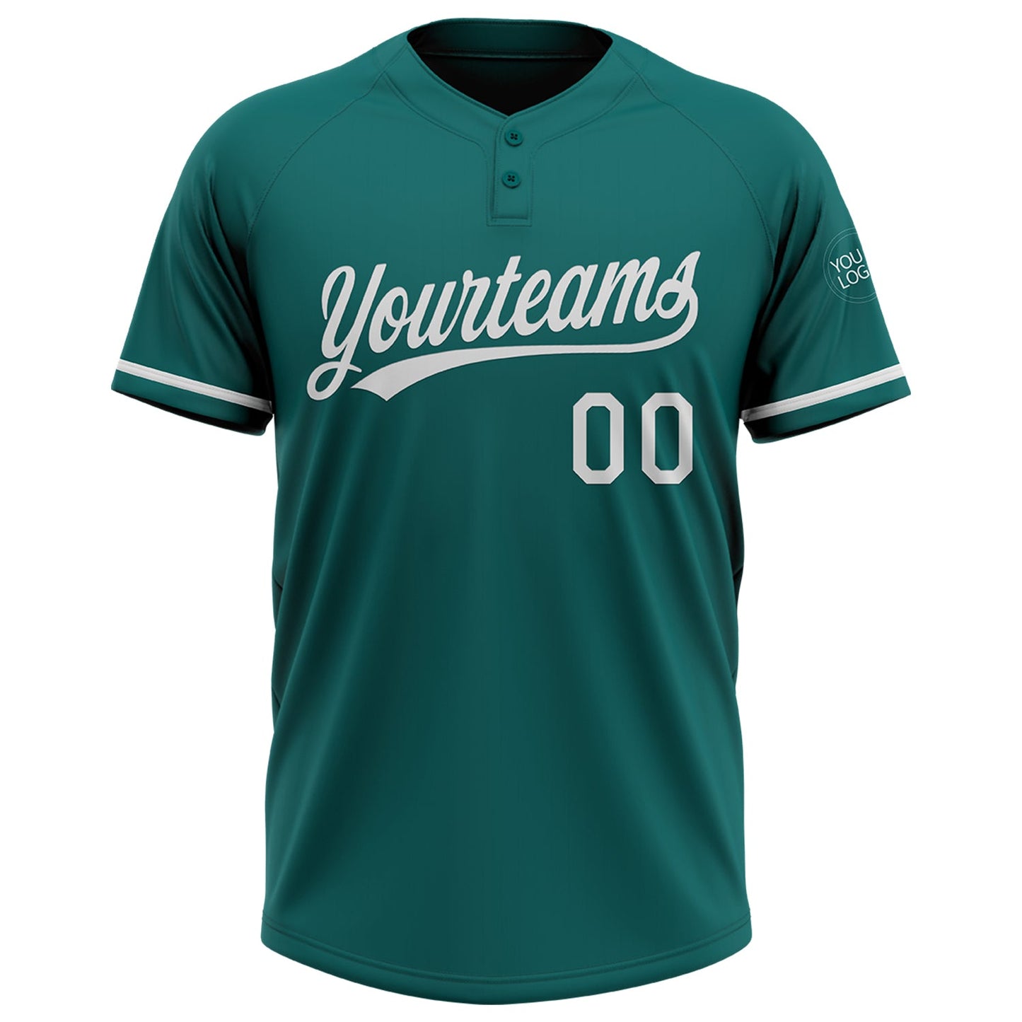 Custom Teal White Two-Button Unisex Softball Jersey view 2