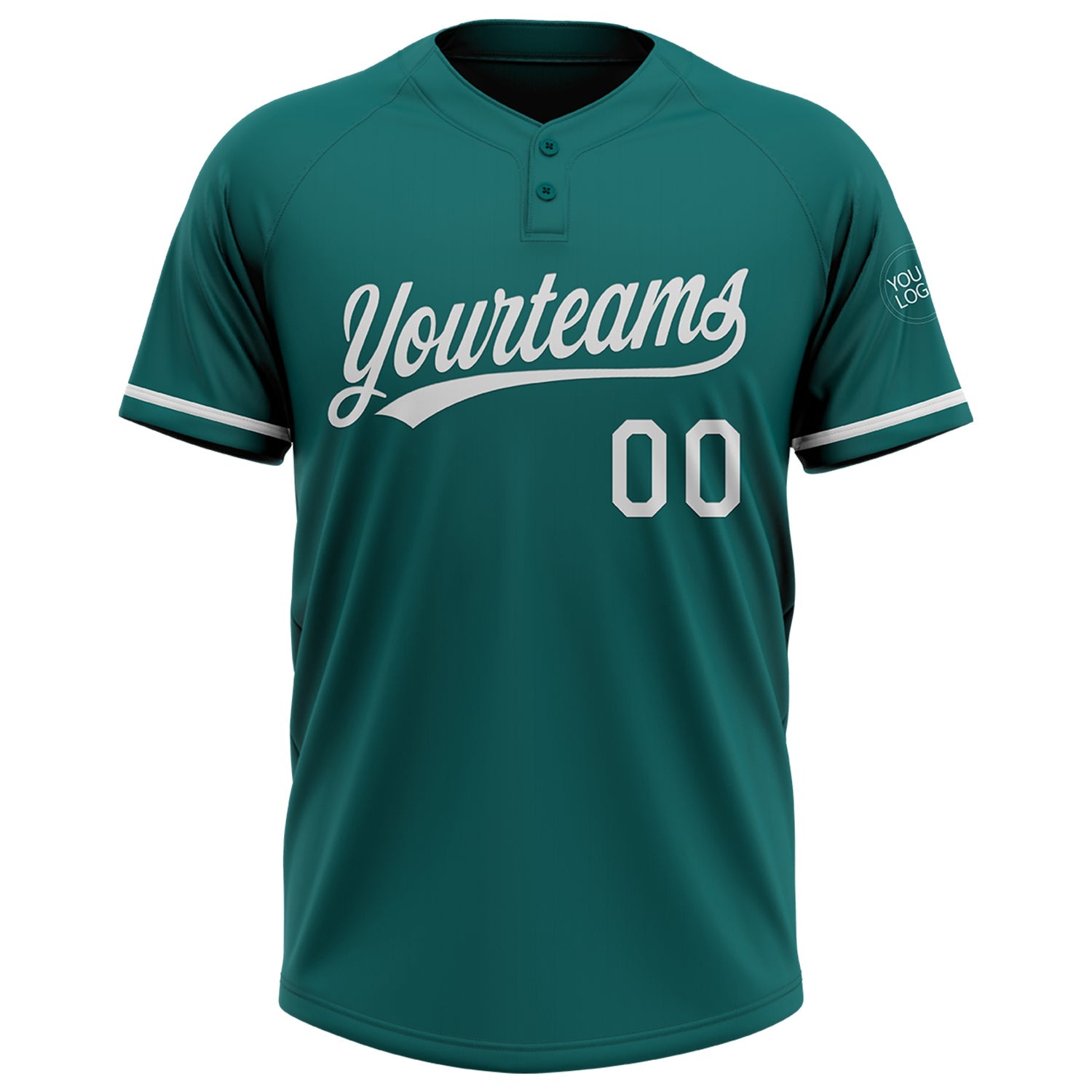 Custom Teal White Two-Button Unisex Softball Jersey view 2