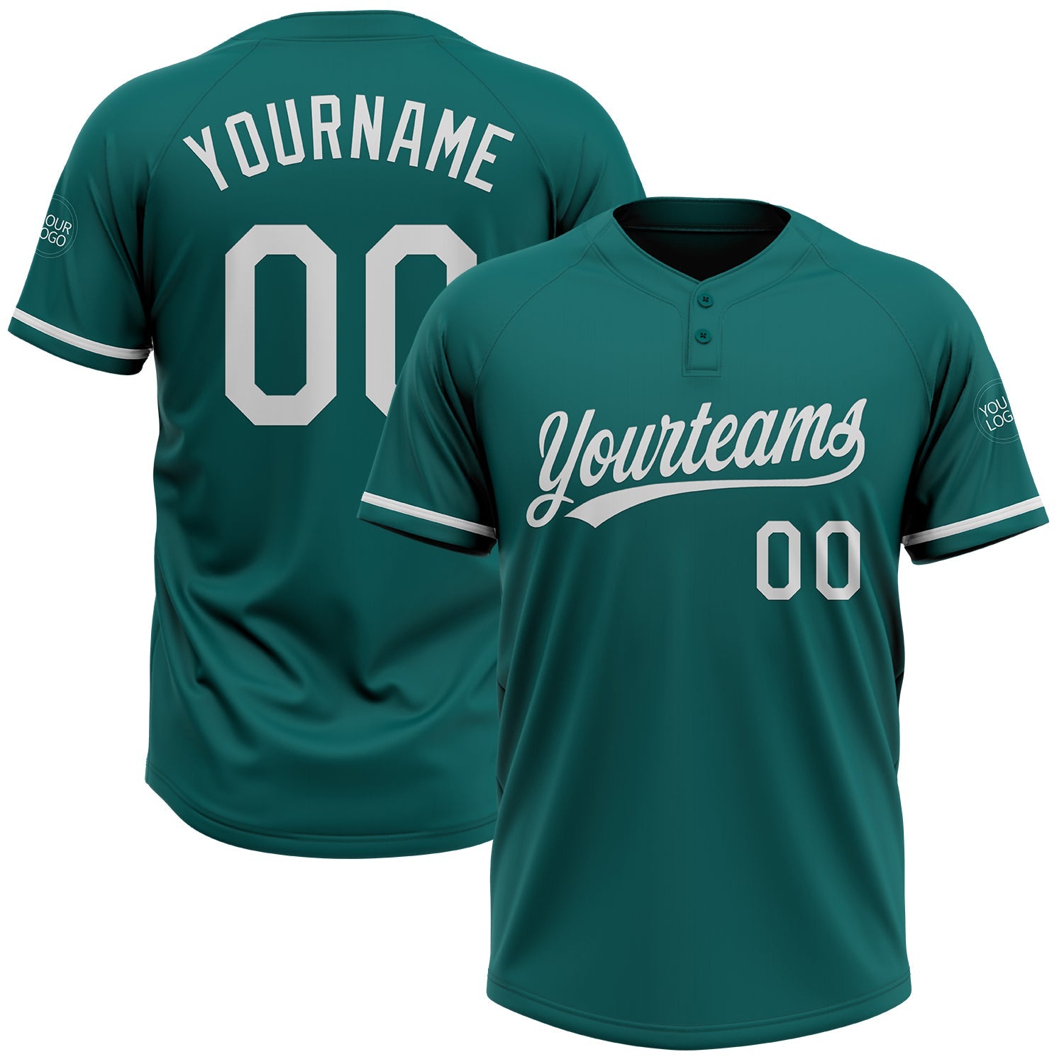 Custom Teal White Two-Button Unisex Softball Jersey - Main View