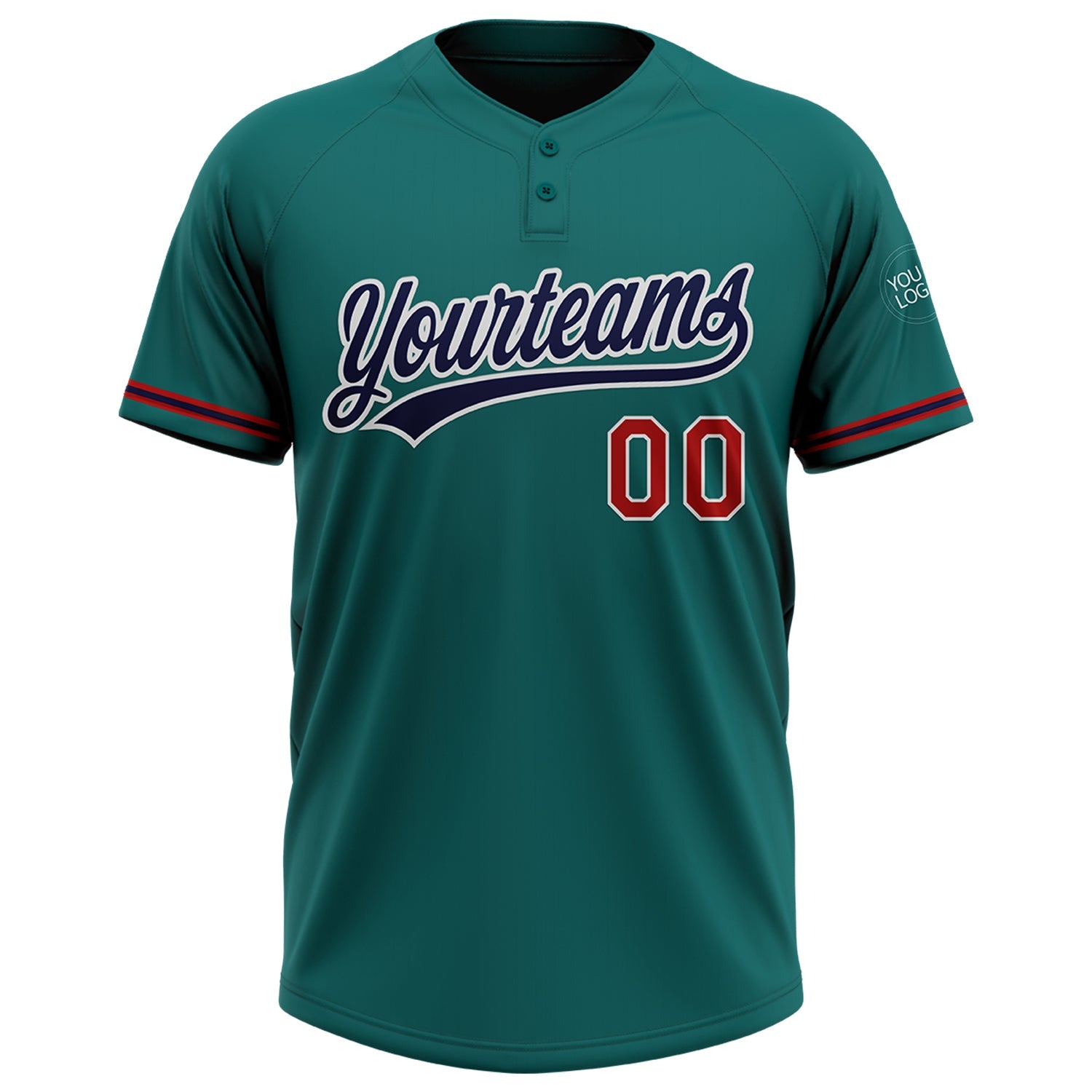 Custom Teal Navy-Red Two-Button Unisex Softball Jersey view 2