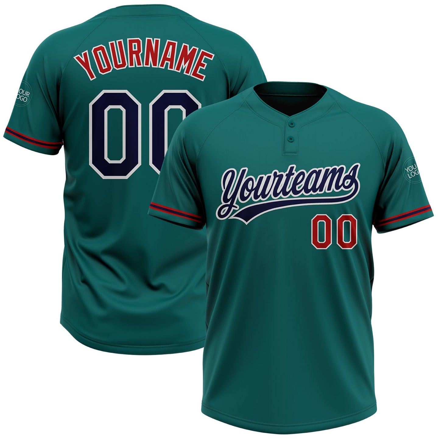 Custom Teal Navy-Red Two-Button Unisex Softball Jersey - Main View