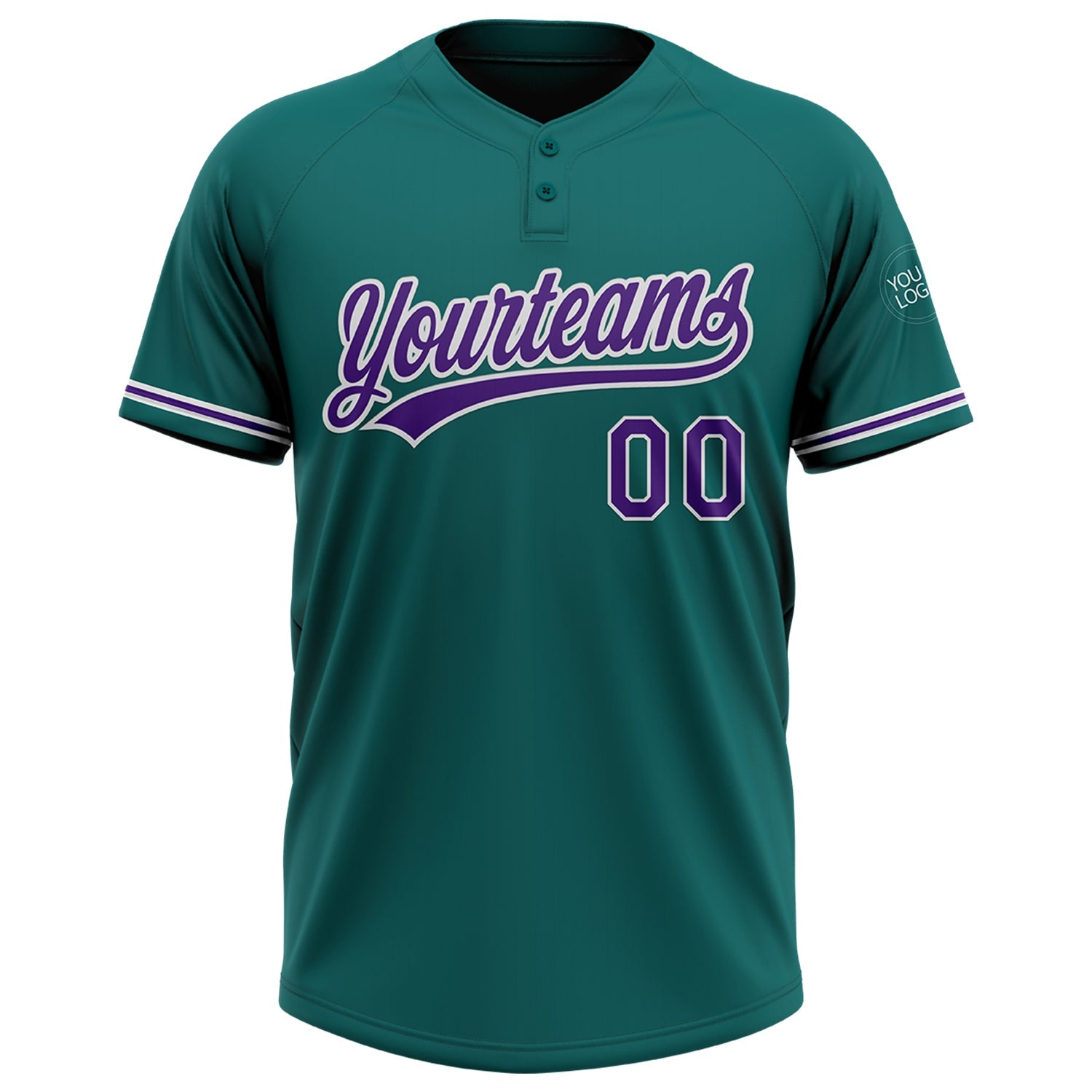 Custom Teal Purple-White Two-Button Unisex Softball Jersey view 2