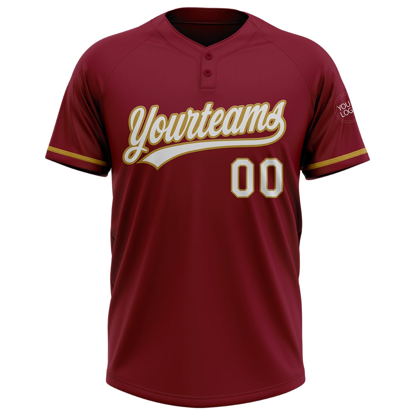 Custom Crimson White-Old Gold Two-Button Unisex Softball Jersey view 2
