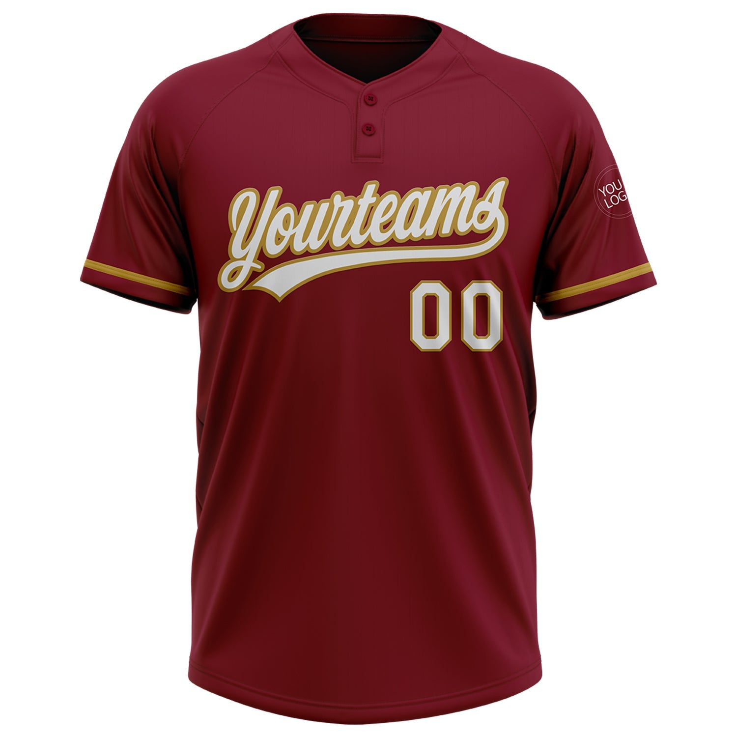 Custom Crimson White-Old Gold Two-Button Unisex Softball Jersey view 2
