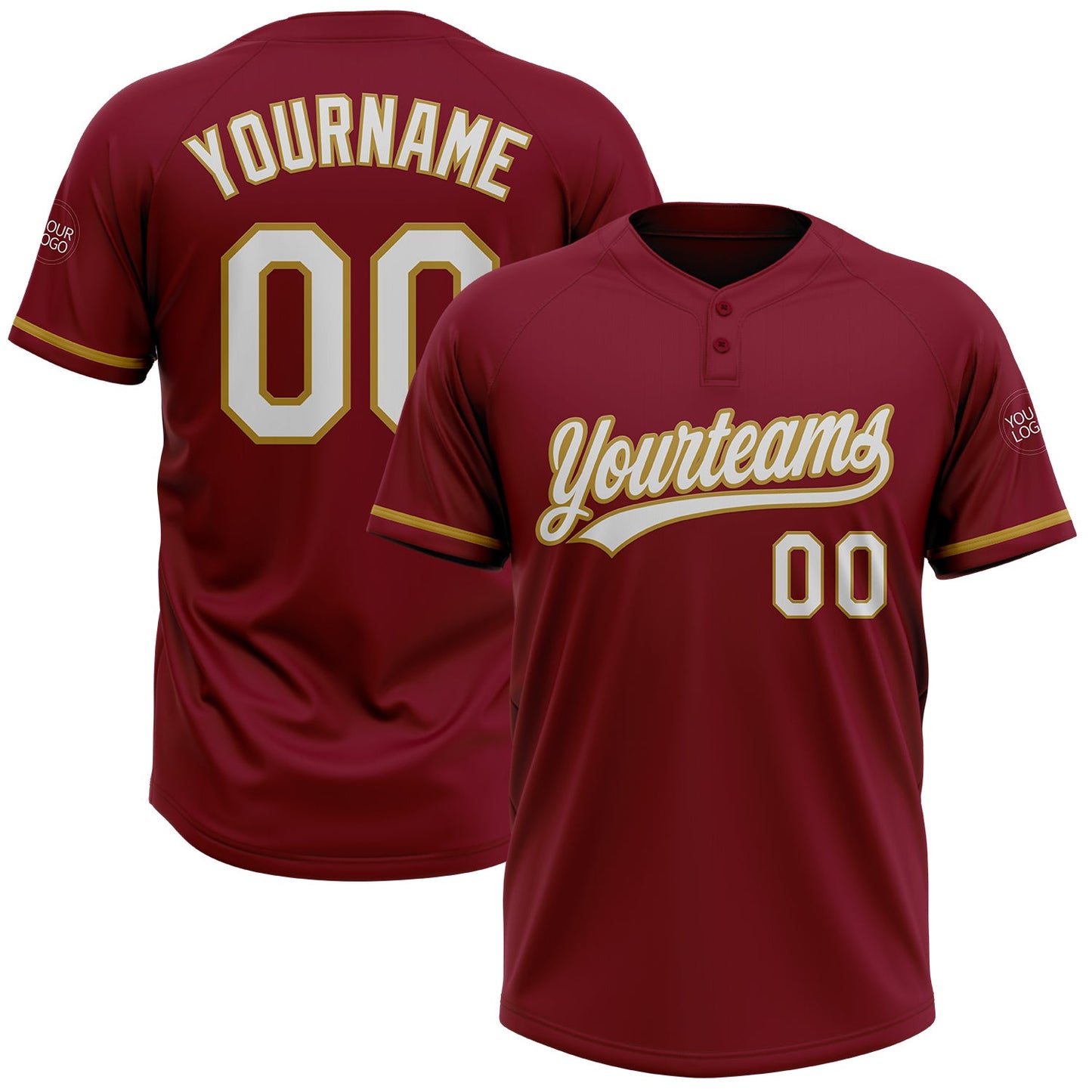 Custom Crimson White-Old Gold Two-Button Unisex Softball Jersey - Main View