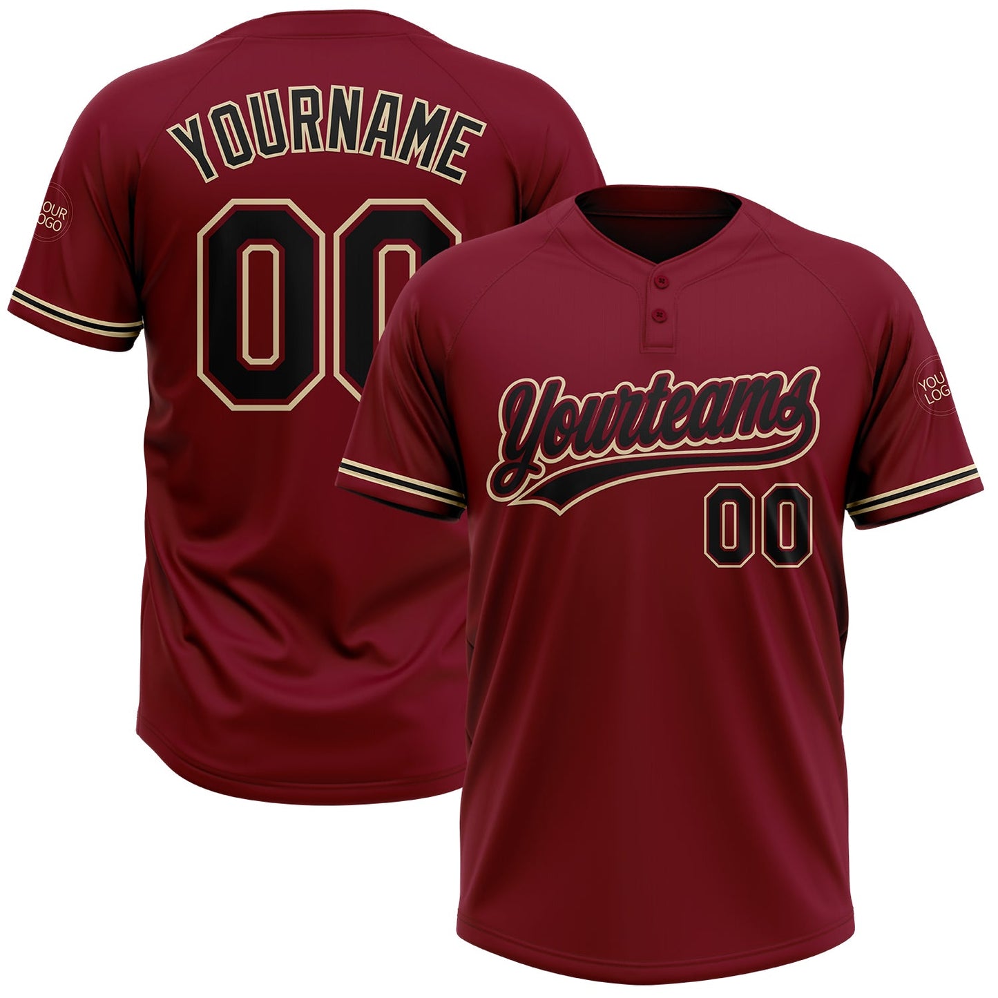 Custom Crimson Black-City Cream Two-Button Unisex Softball Jersey - Main View