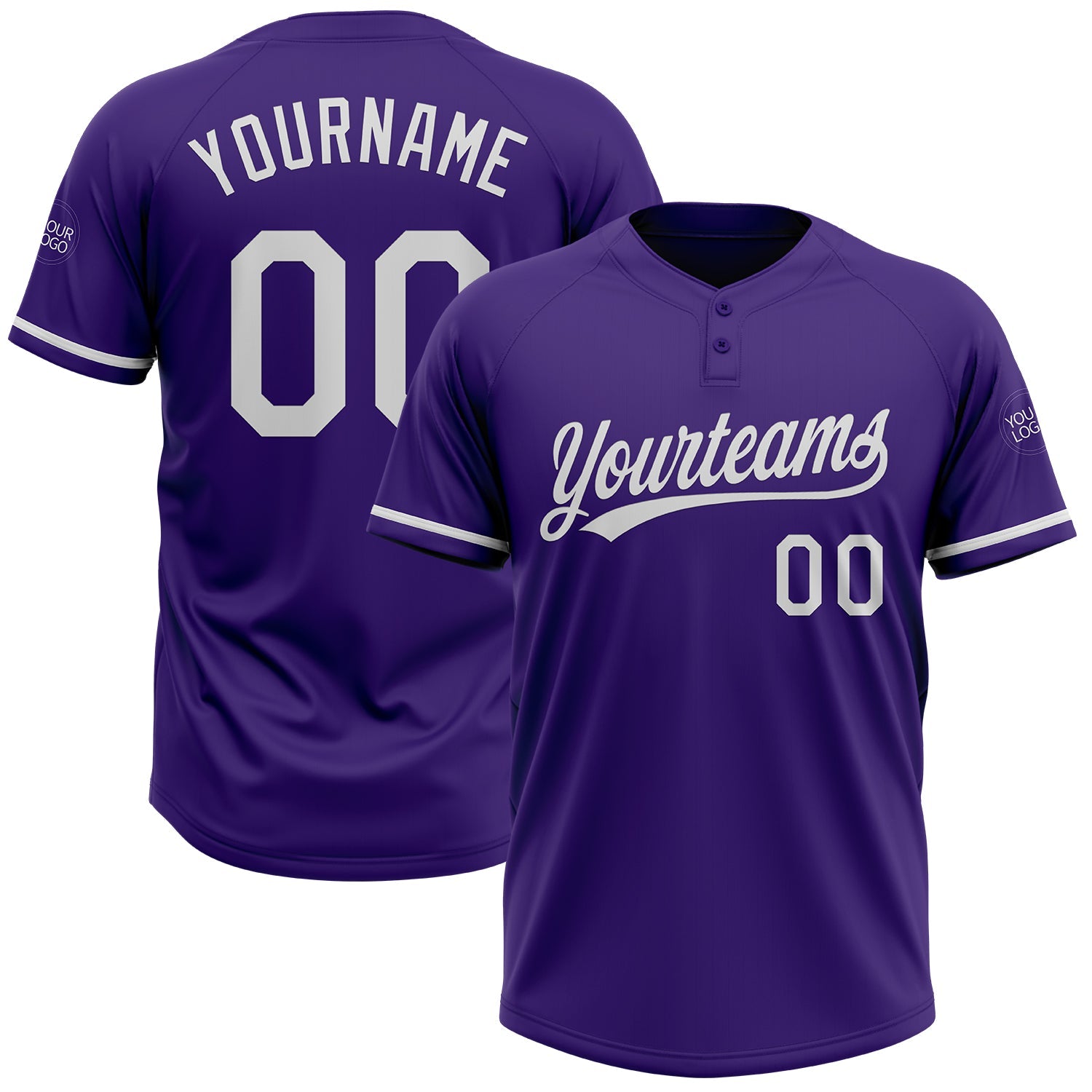 Custom Purple White Two-Button Unisex Softball Jersey - Main View