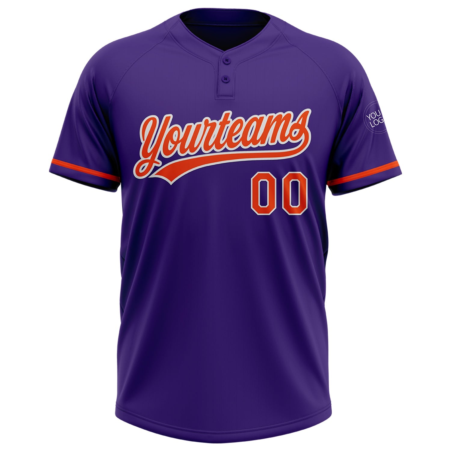 Custom Purple Orange-White Two-Button Unisex Softball Jersey view 2