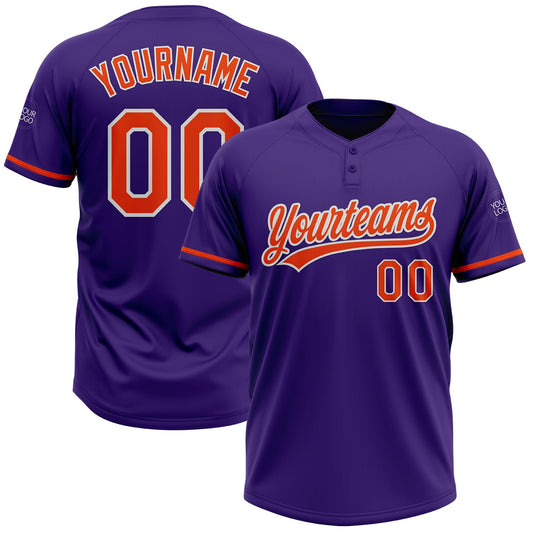 Custom Purple Orange-White Two-Button Unisex Softball Jersey - Main View