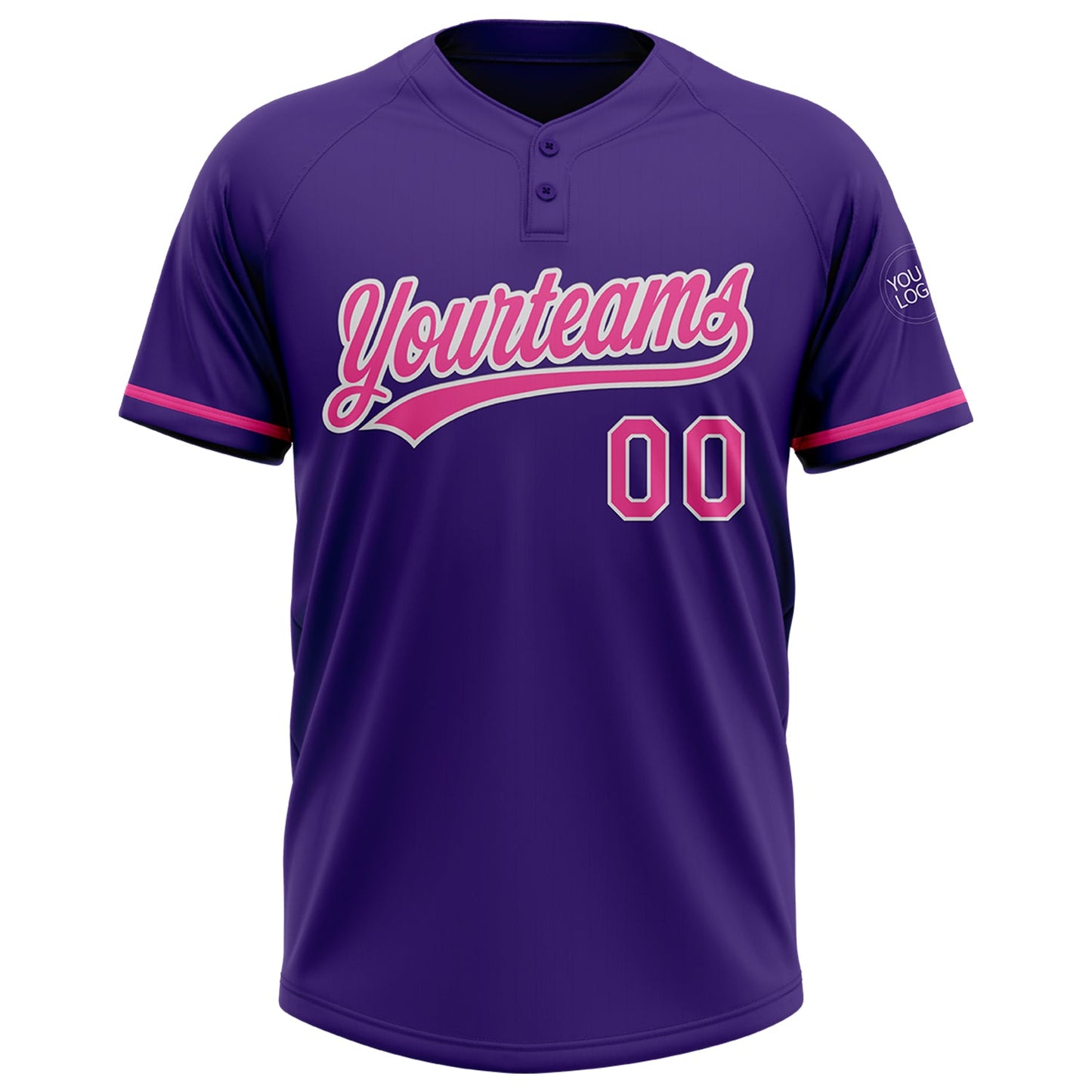 Custom Purple Pink-White Two-Button Unisex Softball Jersey view 2
