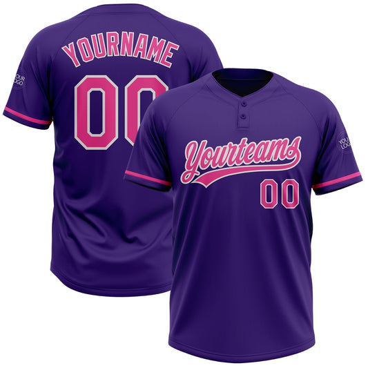 Custom Purple Pink-White Two-Button Unisex Softball Jersey - Main View