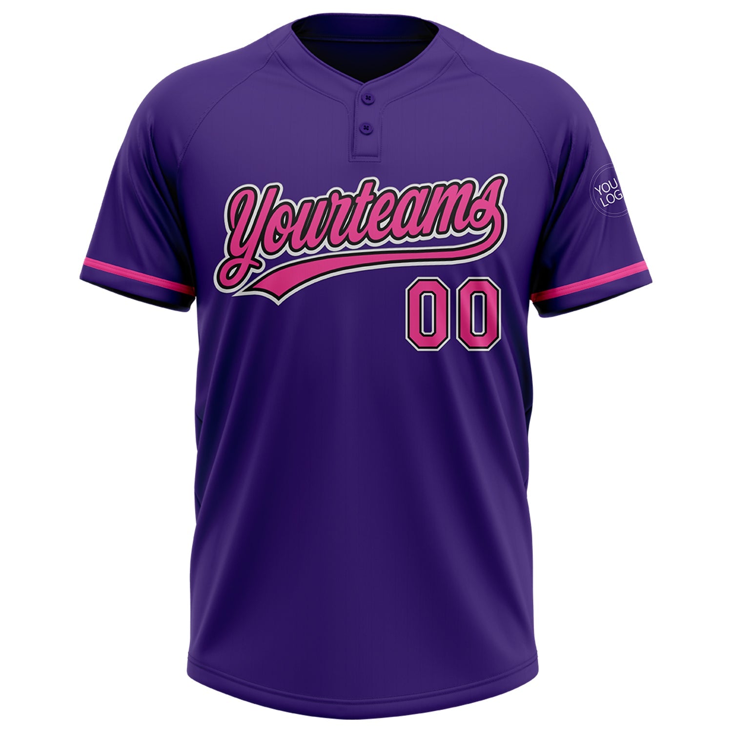 Custom Purple Pink-Black Two-Button Unisex Softball Jersey view 2