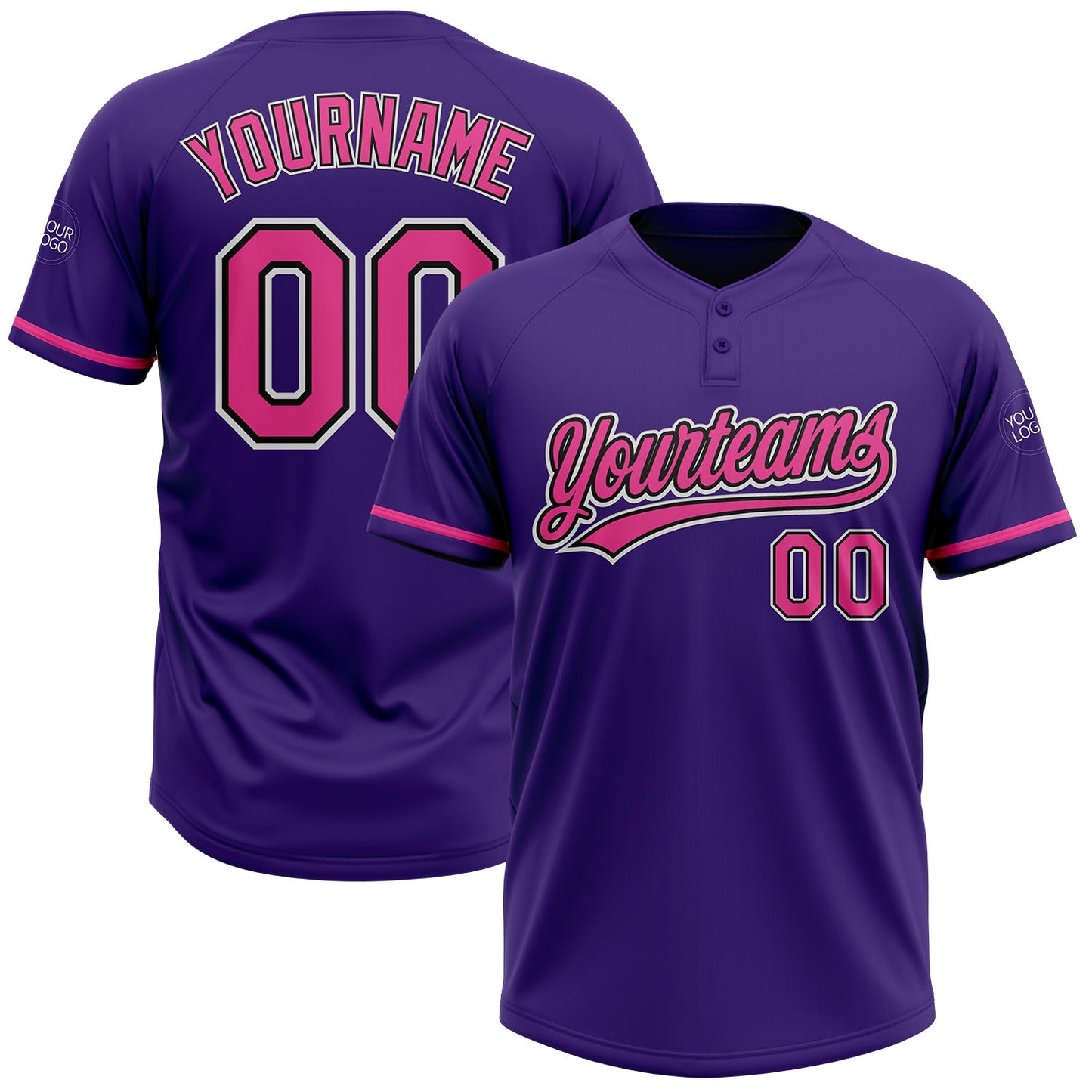 Custom Purple Pink-Black Two-Button Unisex Softball Jersey - Main View
