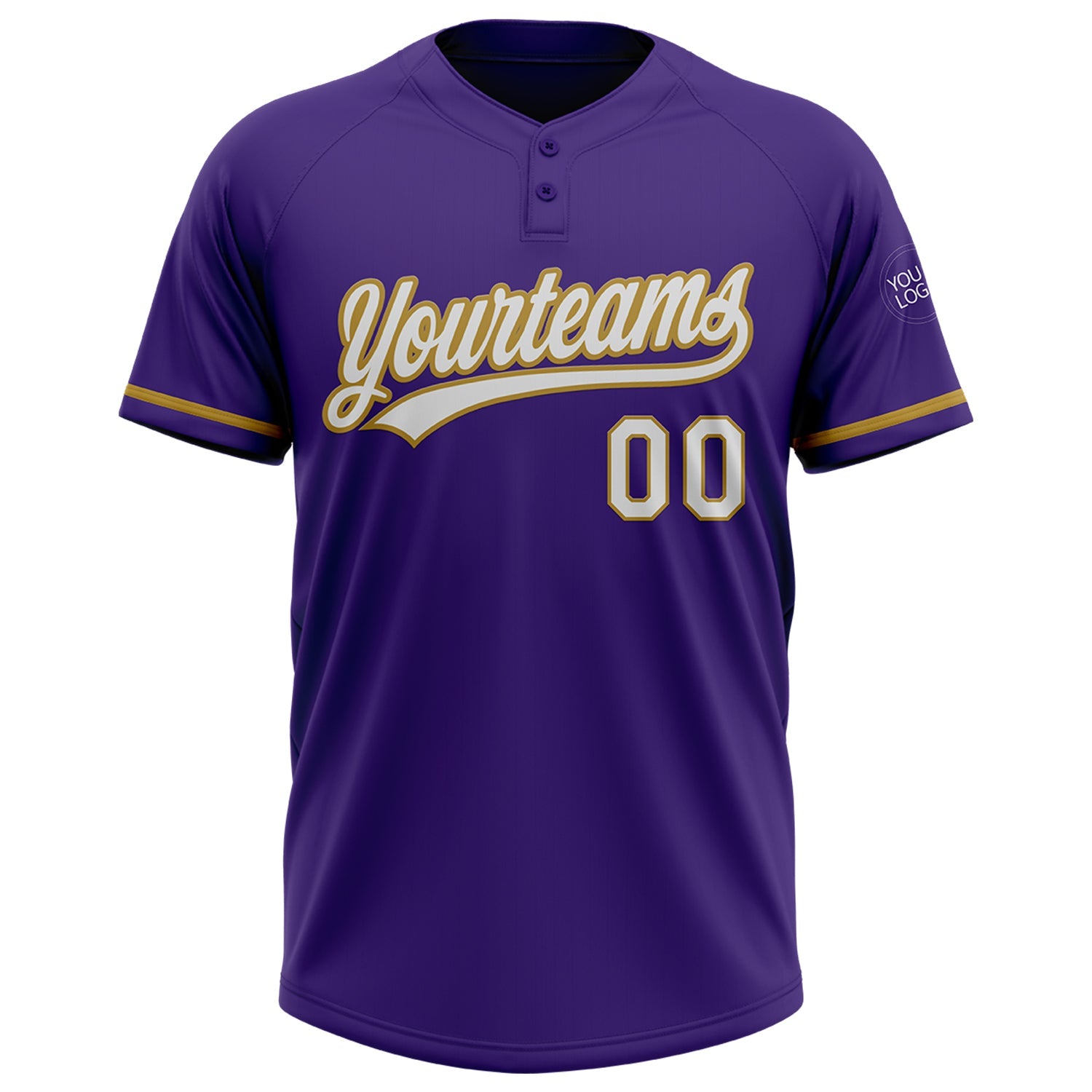 Custom Purple White-Old Gold Two-Button Unisex Softball Jersey view 2