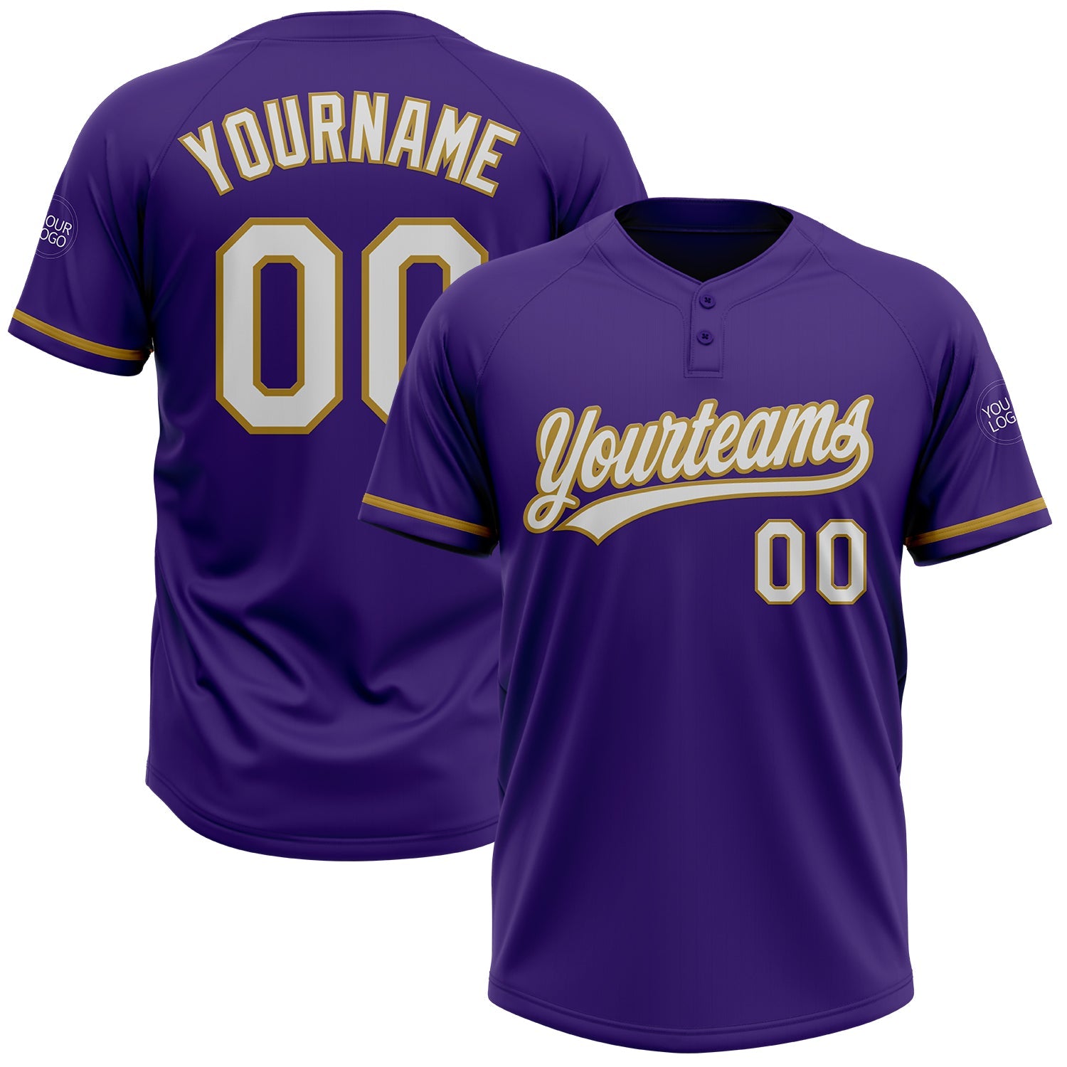 Custom Purple White-Old Gold Two-Button Unisex Softball Jersey - Main View