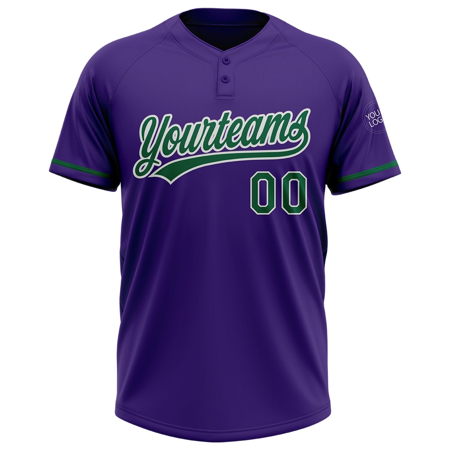 Custom Purple Kelly Green-White Two-Button Unisex Softball Jersey view 2