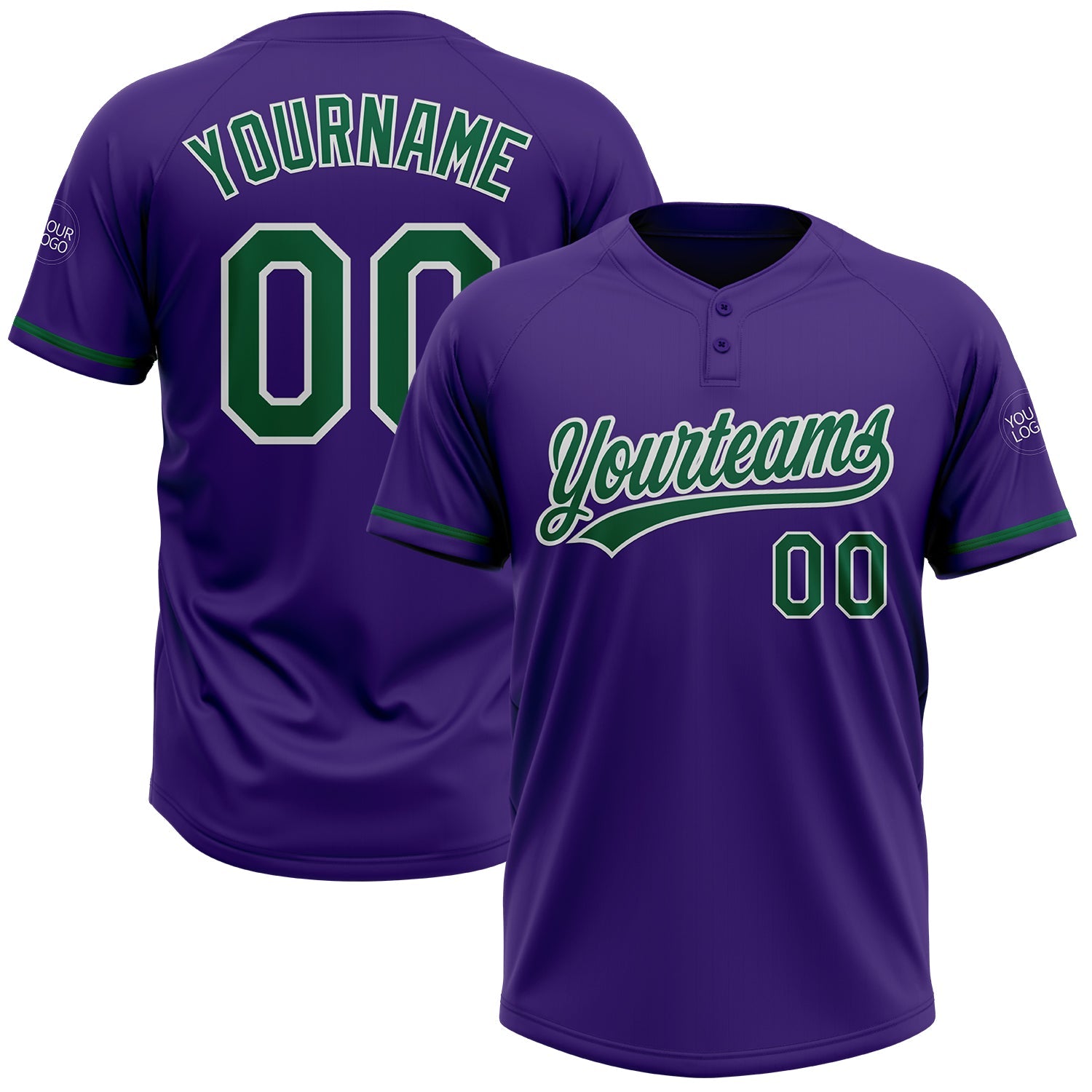 Custom Purple Kelly Green-White Two-Button Unisex Softball Jersey - Main View