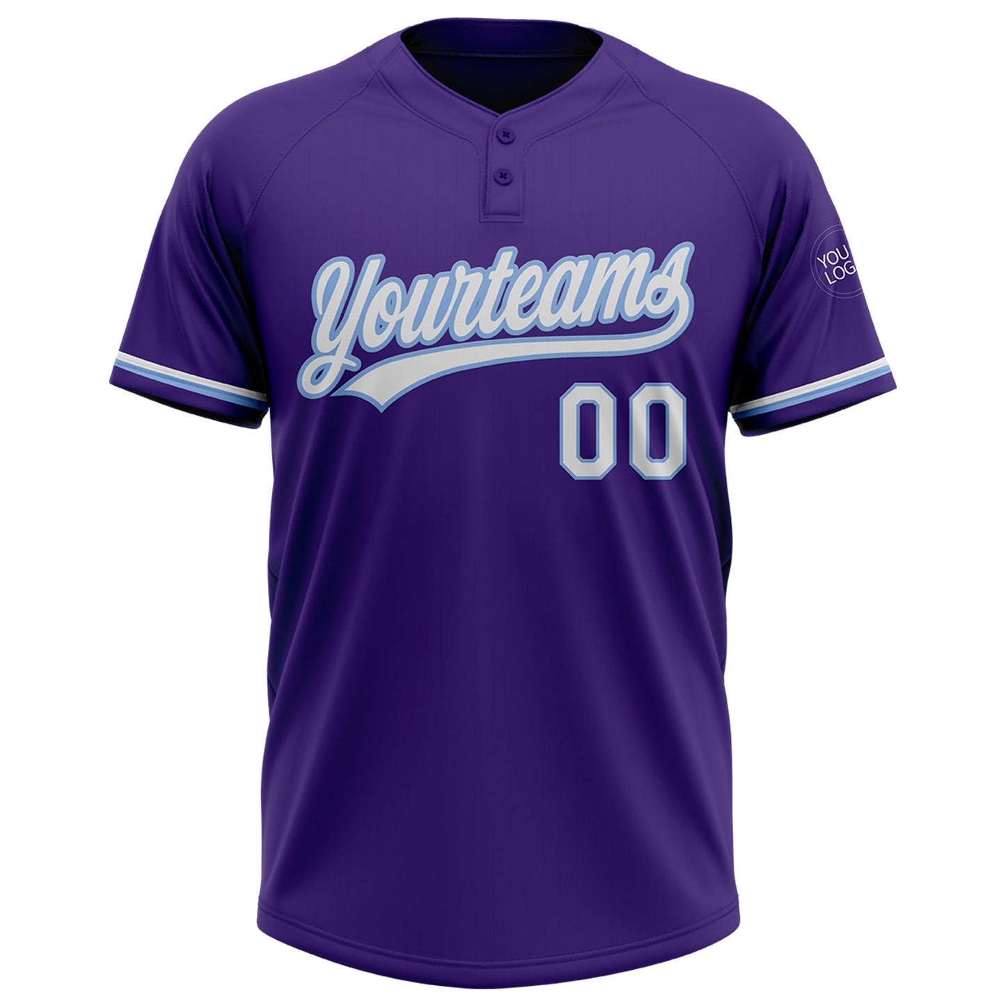 Custom Purple White-Light Blue Two-Button Unisex Softball Jersey view 2