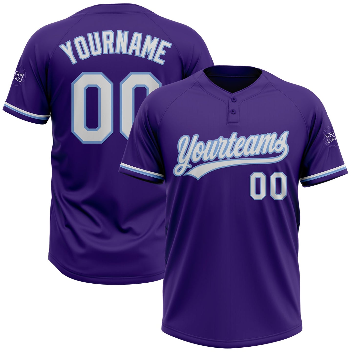 Custom Purple White-Light Blue Two-Button Unisex Softball Jersey - Main View