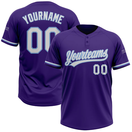 Custom Purple White-Light Blue Two-Button Unisex Softball Jersey - Main View