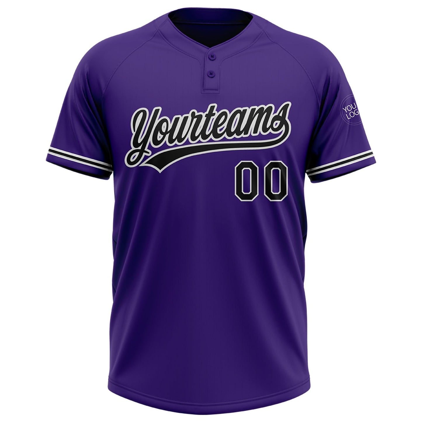 Custom Purple Black-White Two-Button Unisex Softball Jersey view 2