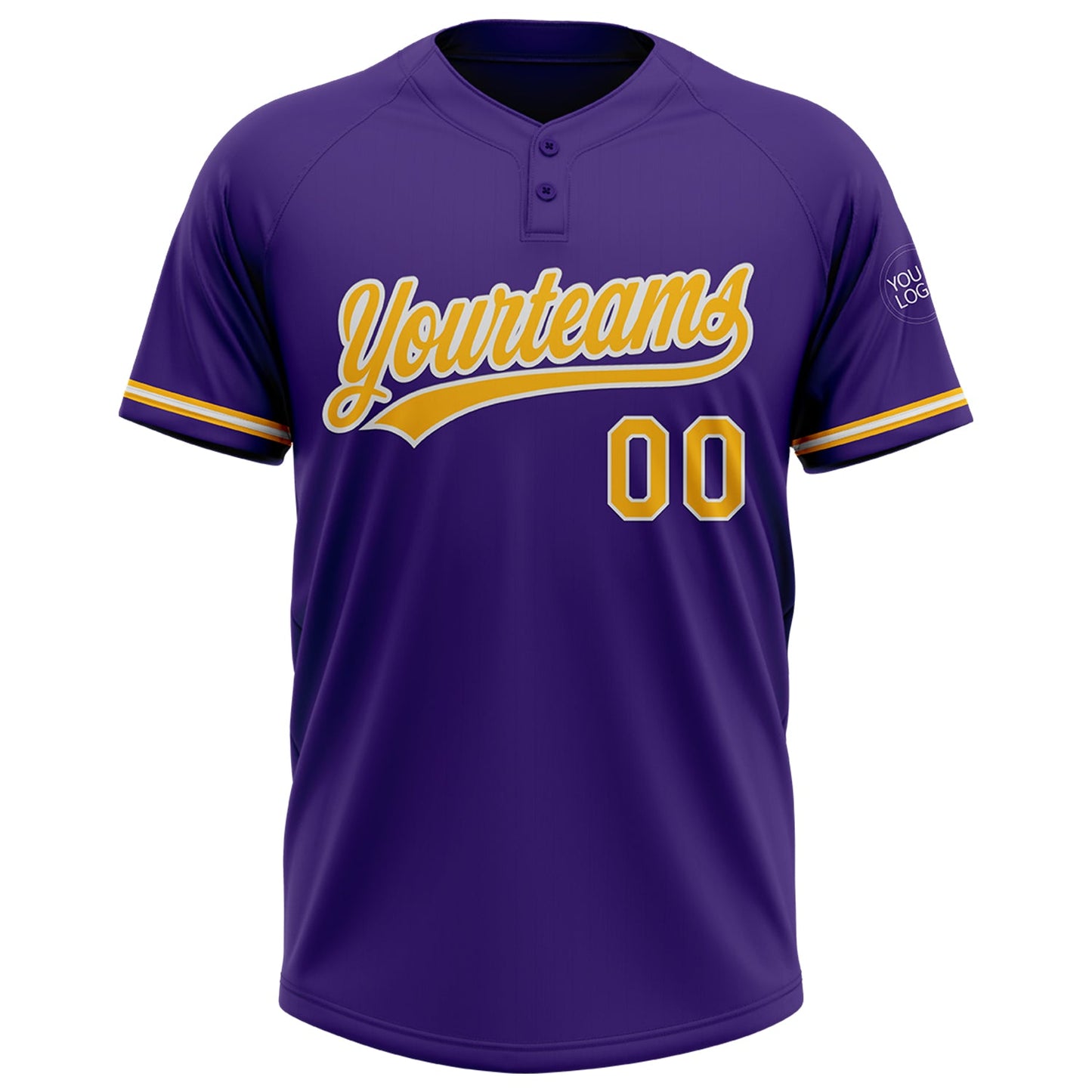 Custom Purple Gold-White Two-Button Unisex Softball Jersey view 2