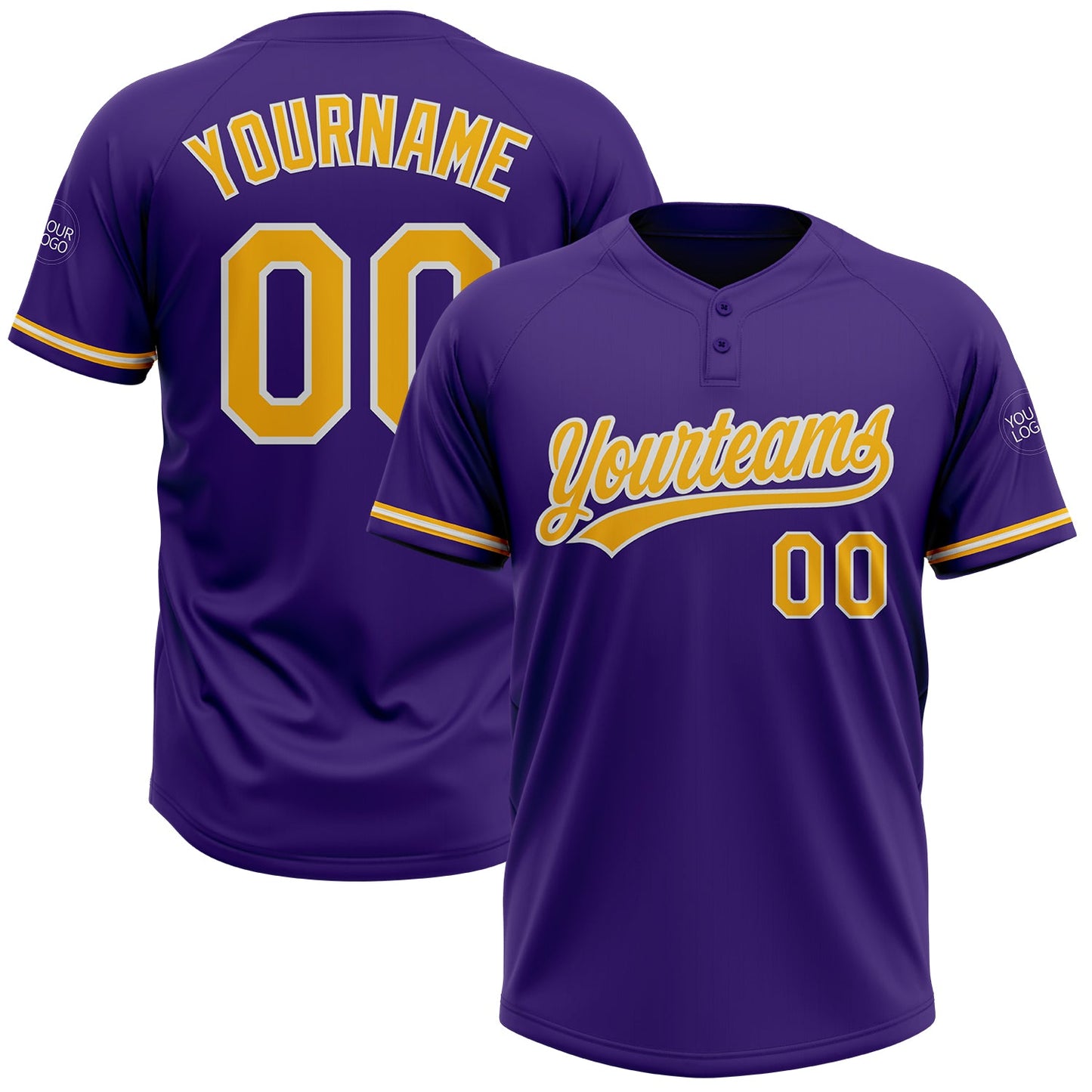 Custom Purple Gold-White Two-Button Unisex Softball Jersey - Main View