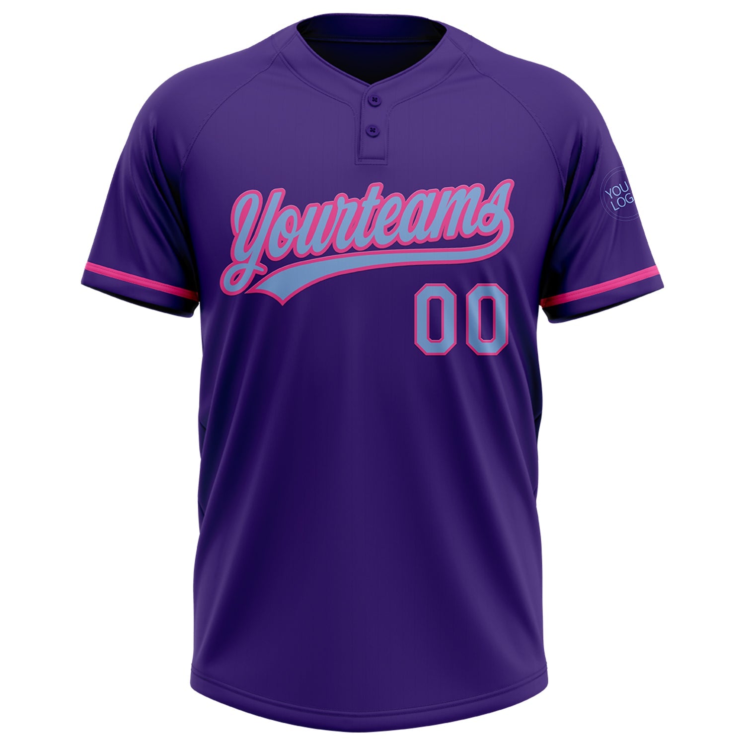 Custom Purple Light Blue-Pink Two-Button Unisex Softball Jersey view 2