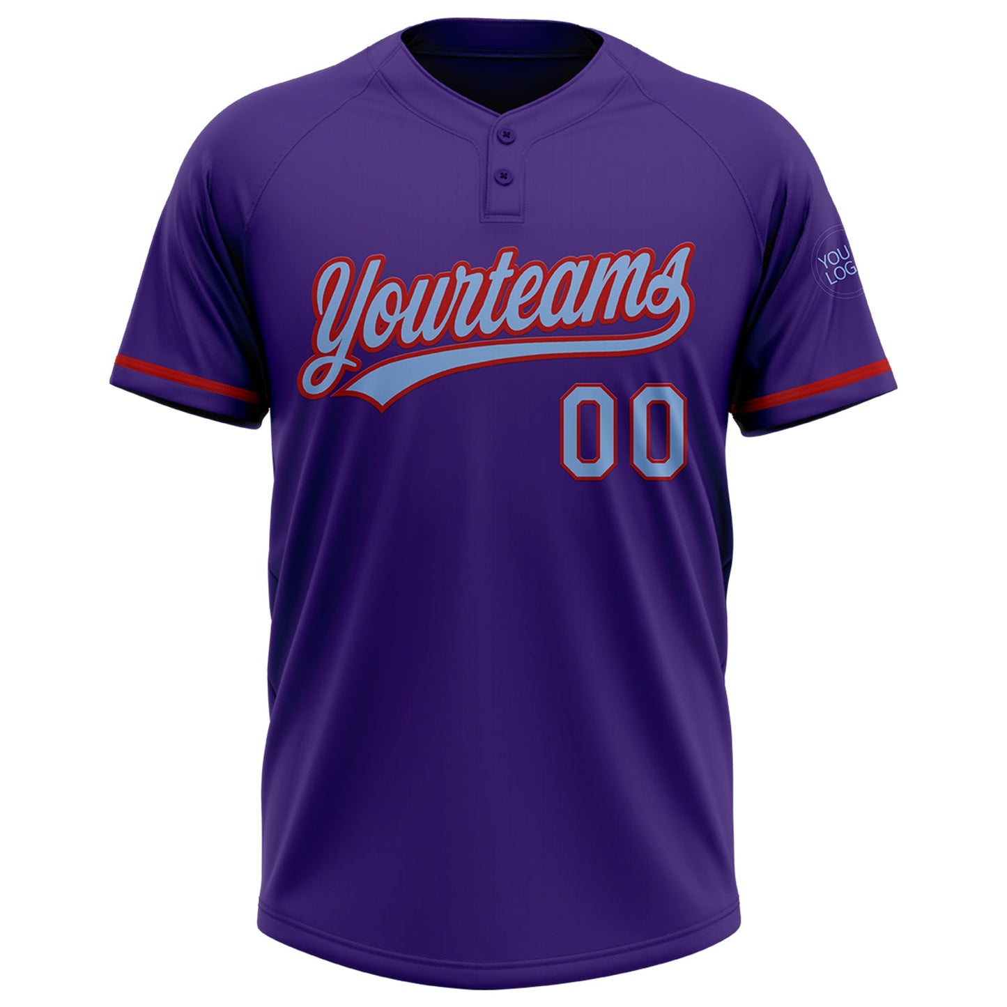 Custom Purple Light Blue-Red Two-Button Unisex Softball Jersey view 2
