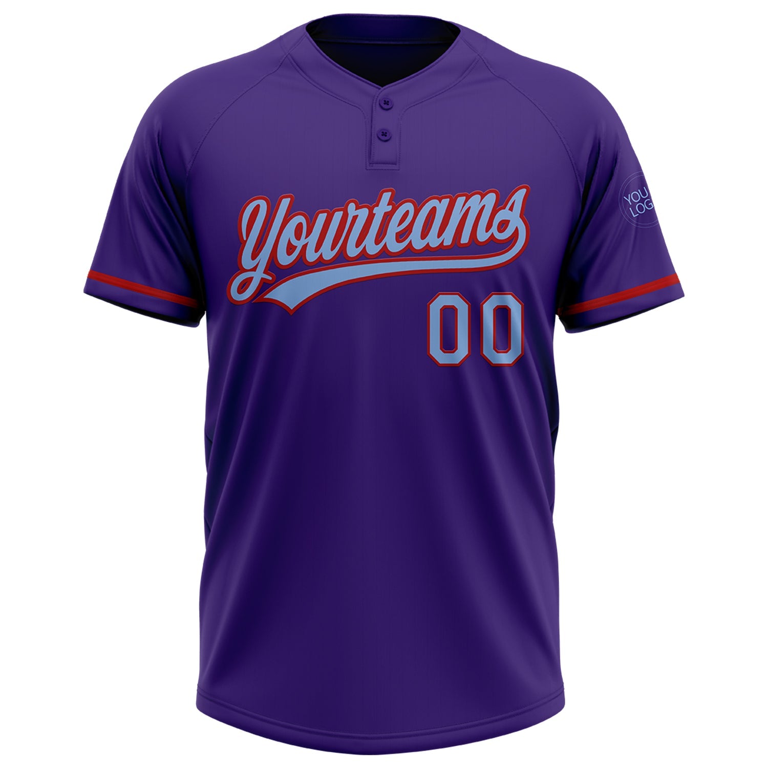 Custom Purple Light Blue-Red Two-Button Unisex Softball Jersey view 2