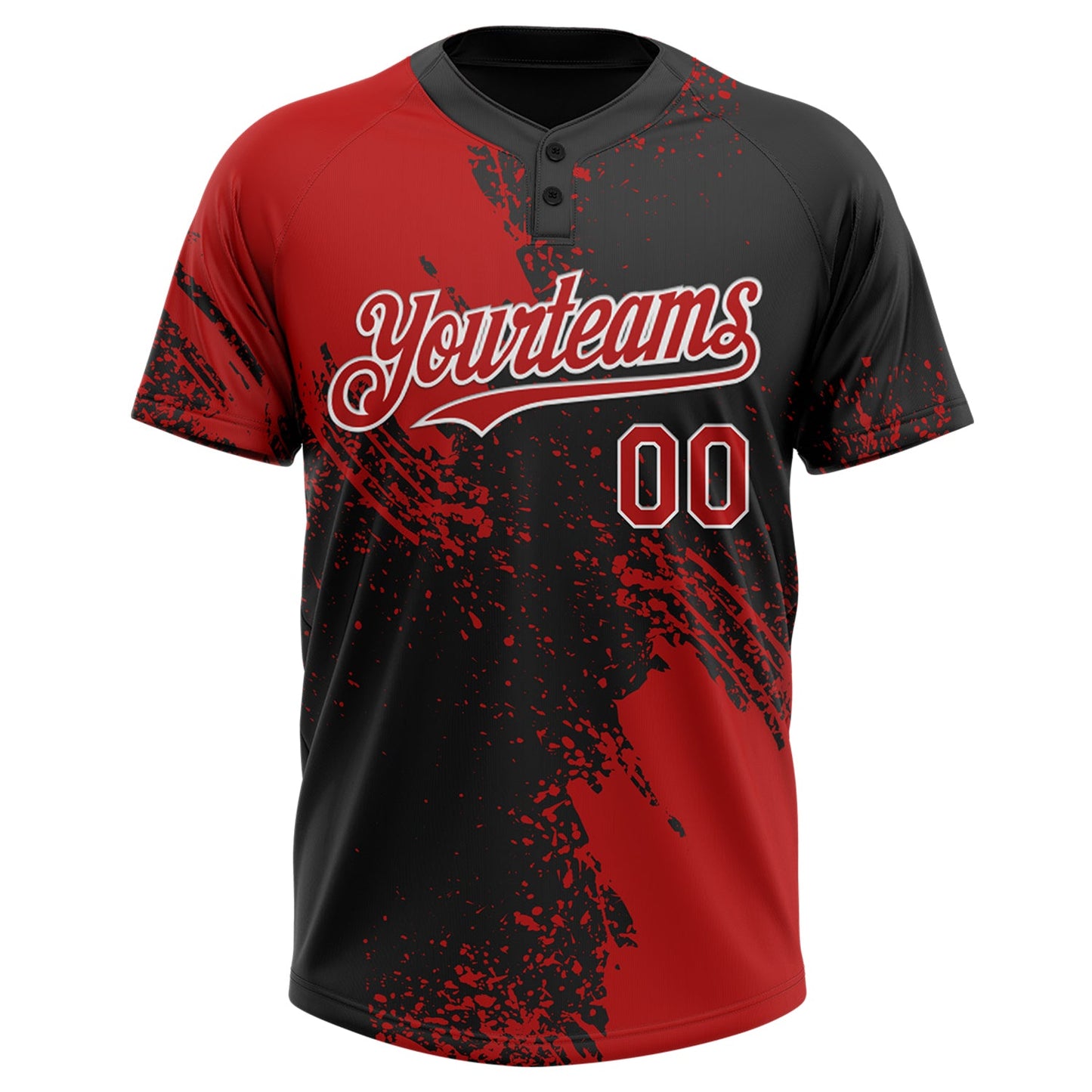 Custom Red Black-White 3D Pattern Abstract Brush Stroke Two-Button Unisex Softball Jersey view 2