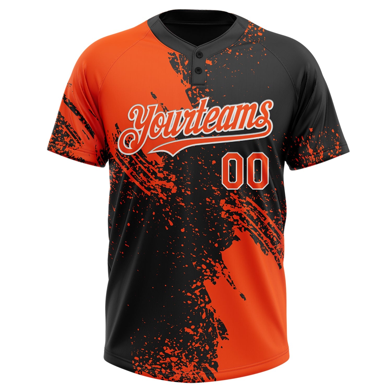 Custom Orange Black-White 3D Pattern Abstract Brush Stroke Two-Button Unisex Softball Jersey view 2