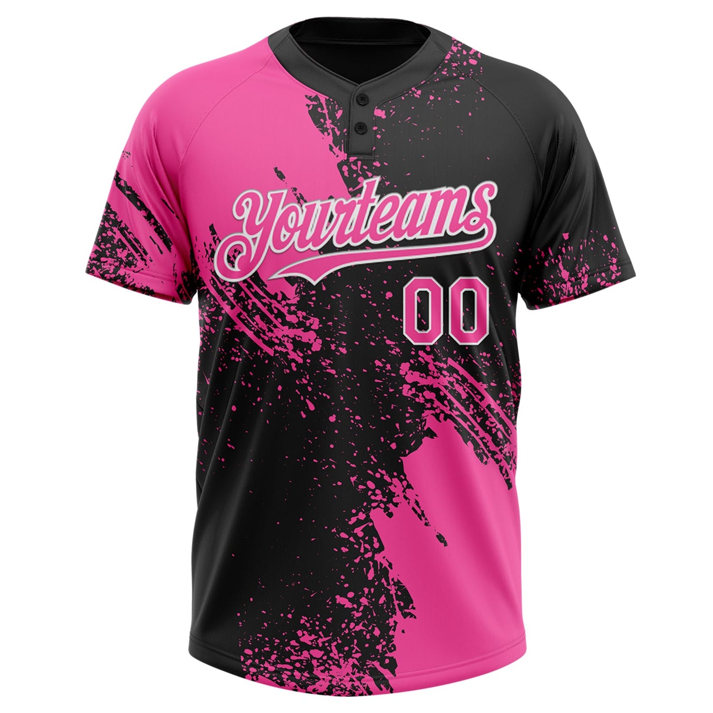 Custom Pink Black-White 3D Pattern Abstract Brush Stroke Two-Button Unisex Softball Jersey view 2