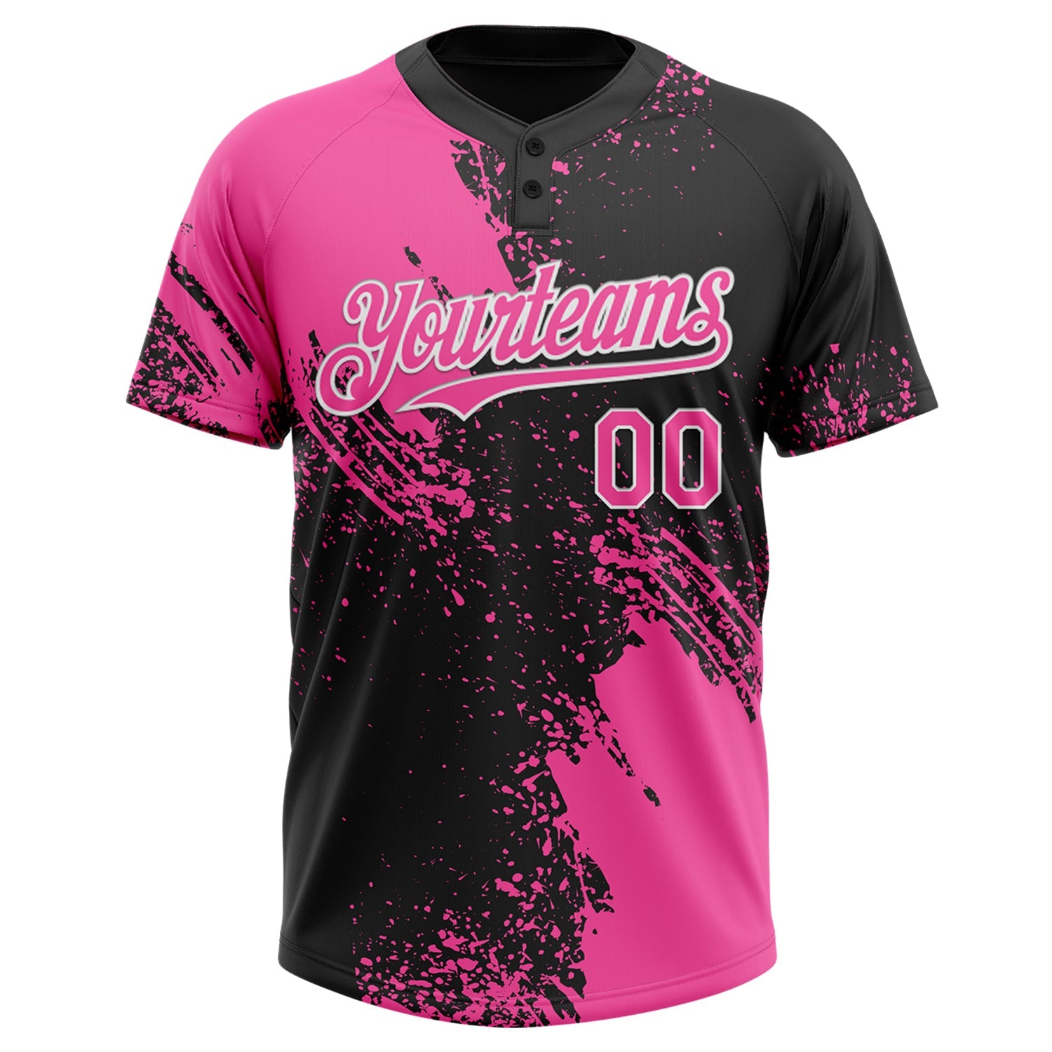 Custom Pink Black-White 3D Pattern Abstract Brush Stroke Two-Button Unisex Softball Jersey view 2