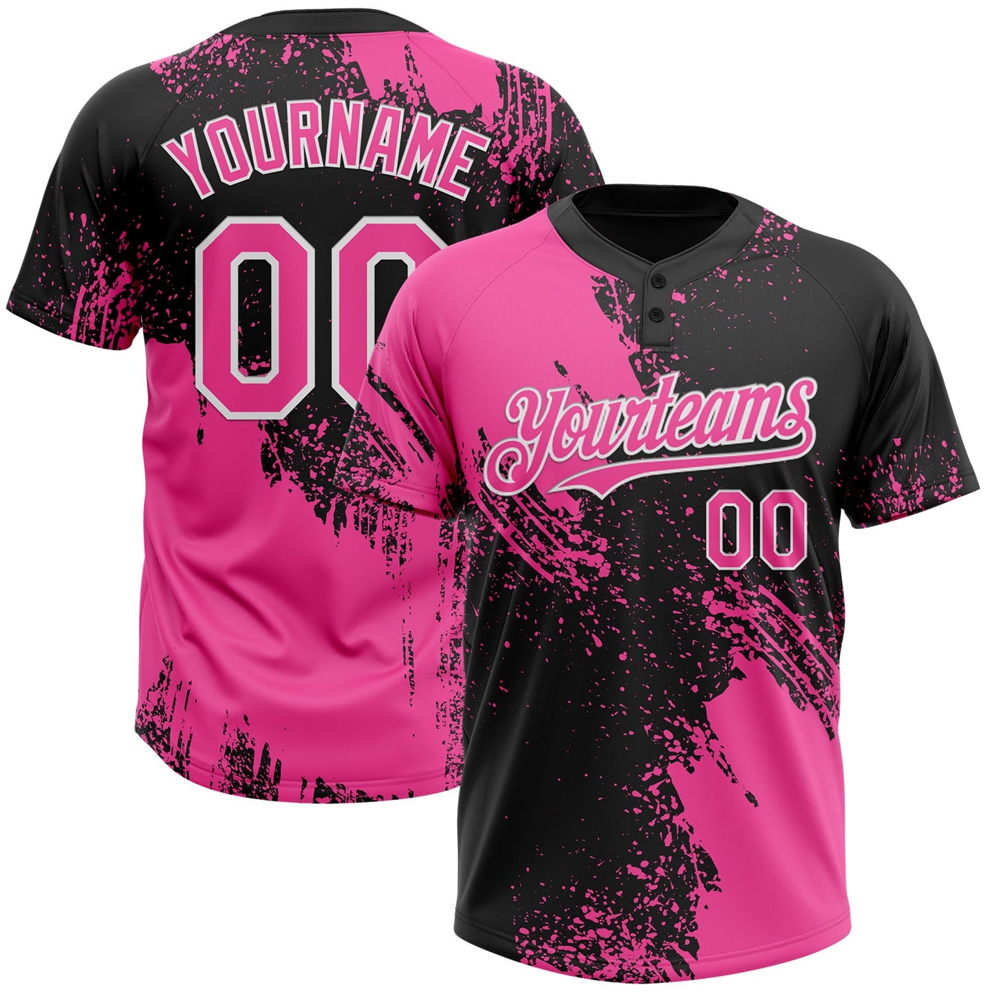Custom Pink Black-White 3D Pattern Abstract Brush Stroke Two-Button Unisex Softball Jersey - Main View