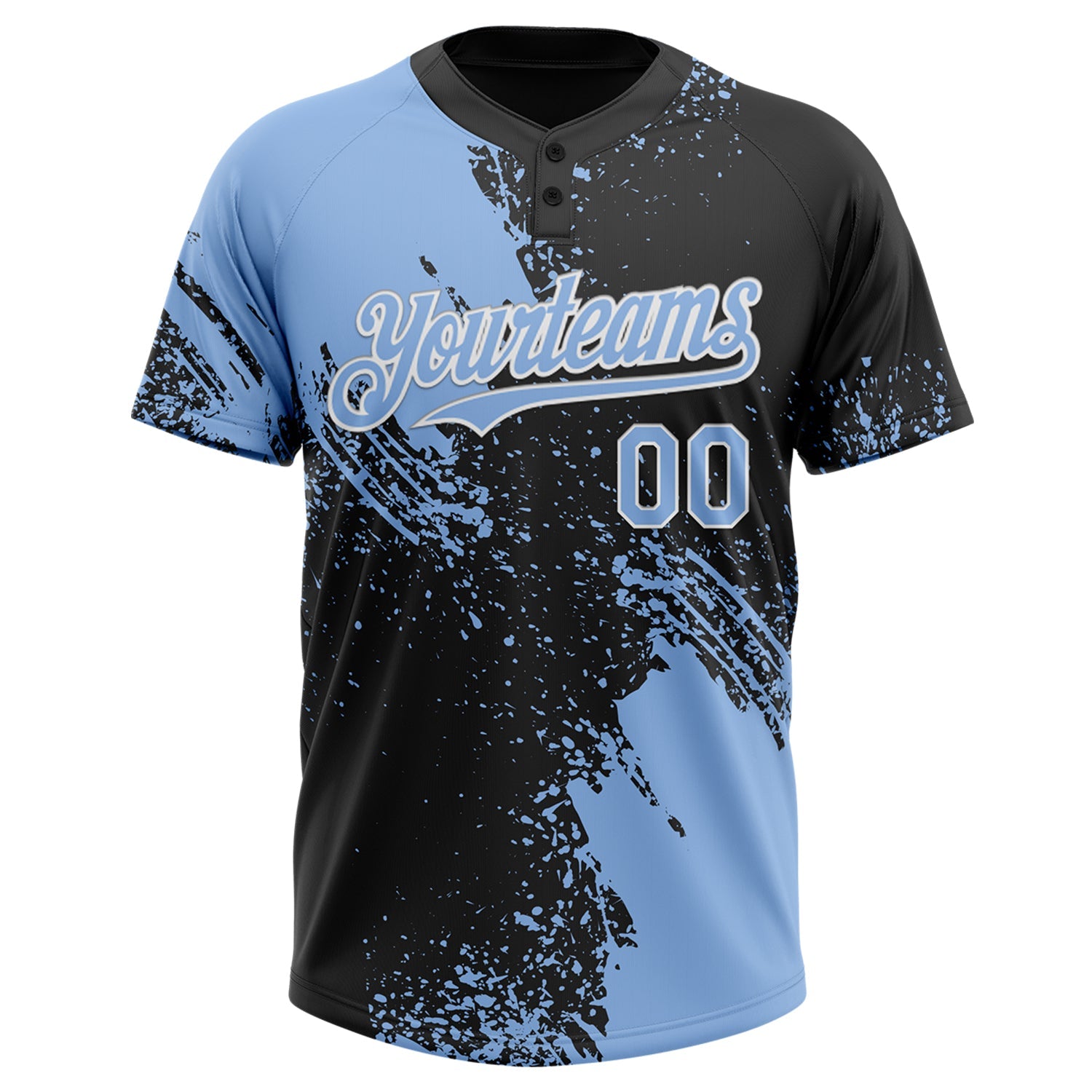 Custom Light Blue Black-White 3D Pattern Abstract Brush Stroke Two-Button Unisex Softball Jersey view 2
