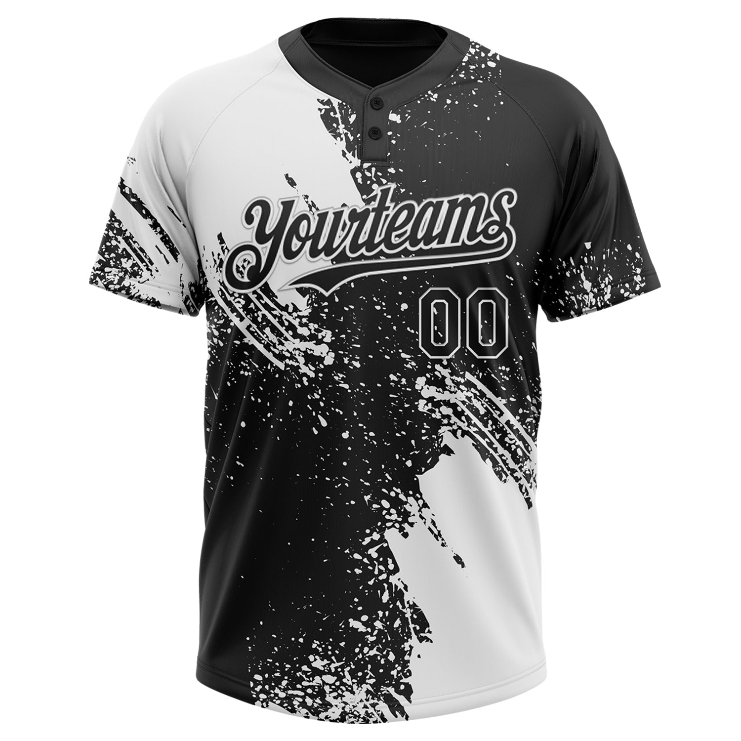 Custom White Black 3D Pattern Abstract Brush Stroke Two-Button Unisex Softball Jersey view 2