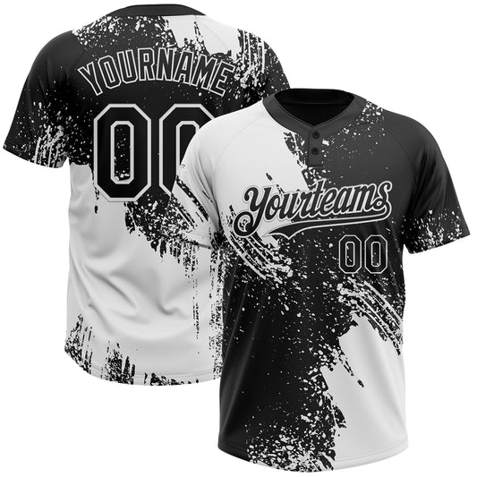 Custom White Black 3D Pattern Abstract Brush Stroke Two-Button Unisex Softball Jersey - Main View