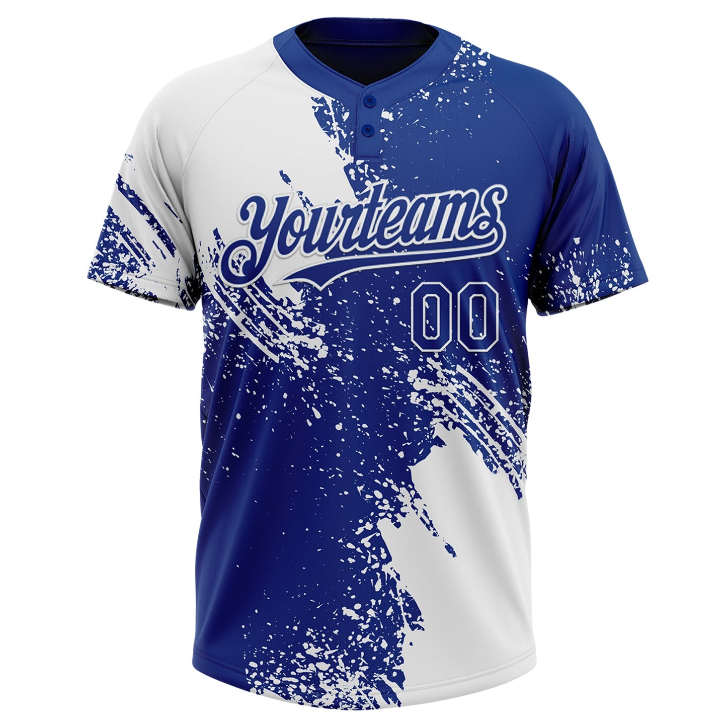 Custom White Royal 3D Pattern Abstract Brush Stroke Two-Button Unisex Softball Jersey view 2