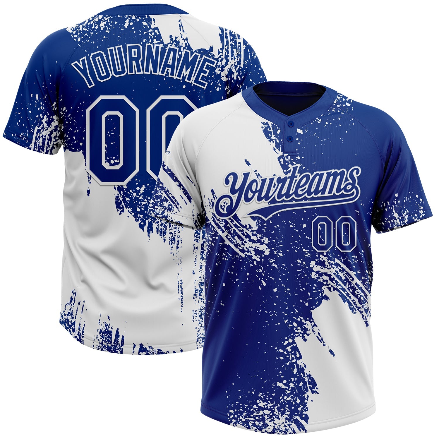 Custom White Royal 3D Pattern Abstract Brush Stroke Two-Button Unisex Softball Jersey - Main View