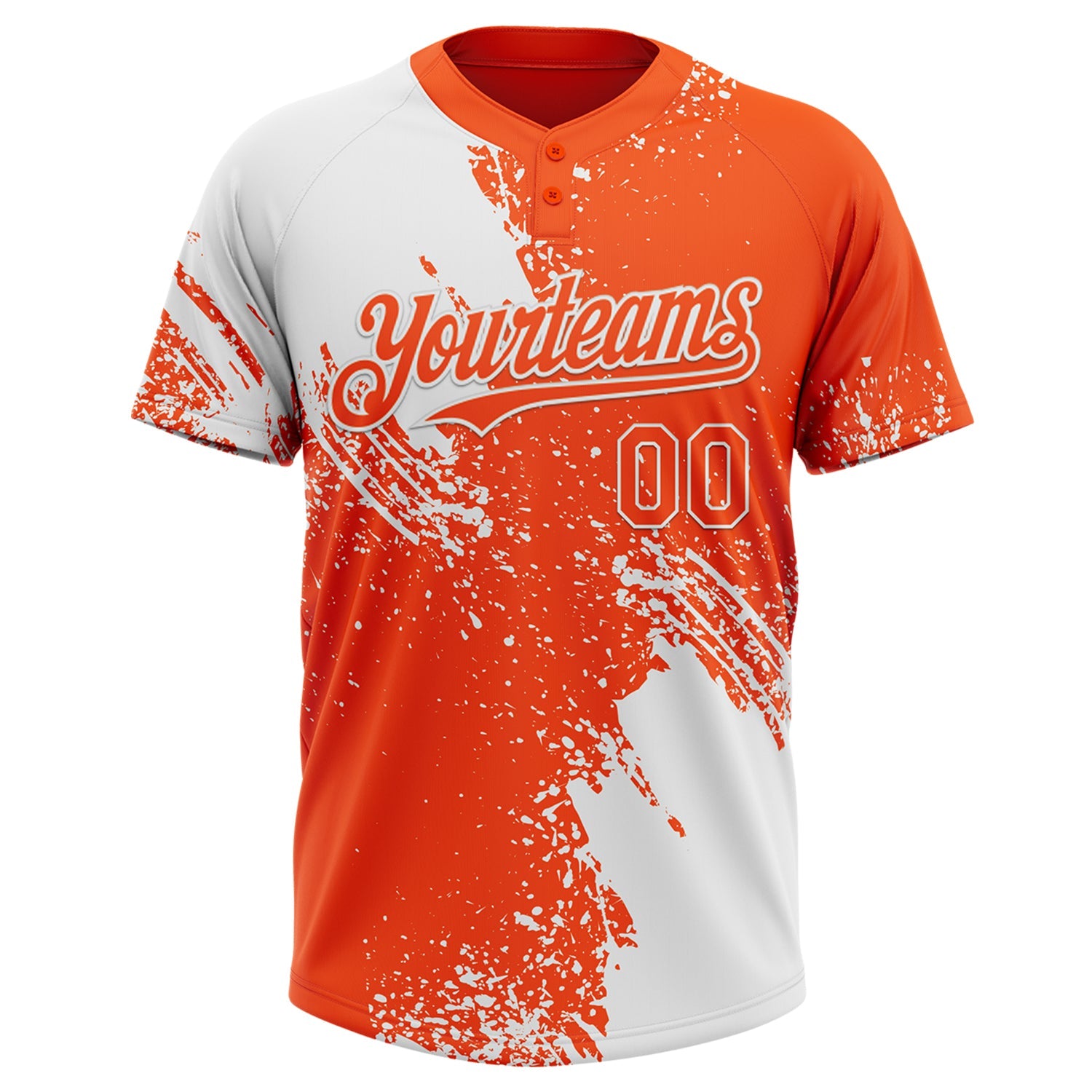 Custom White Orange 3D Pattern Abstract Brush Stroke Two-Button Unisex Softball Jersey view 2