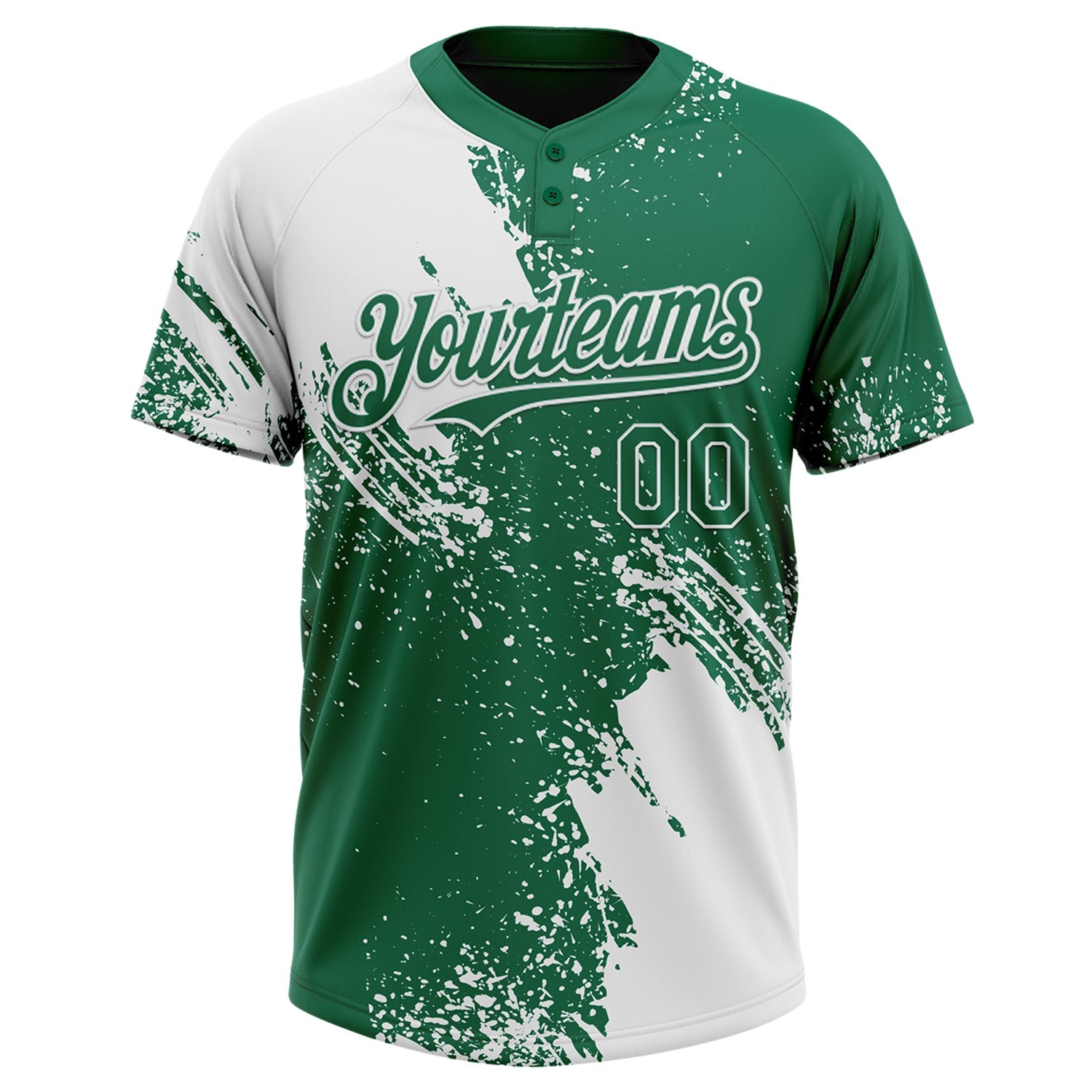 Custom White Kelly Green 3D Pattern Abstract Brush Stroke Two-Button Unisex Softball Jersey view 2