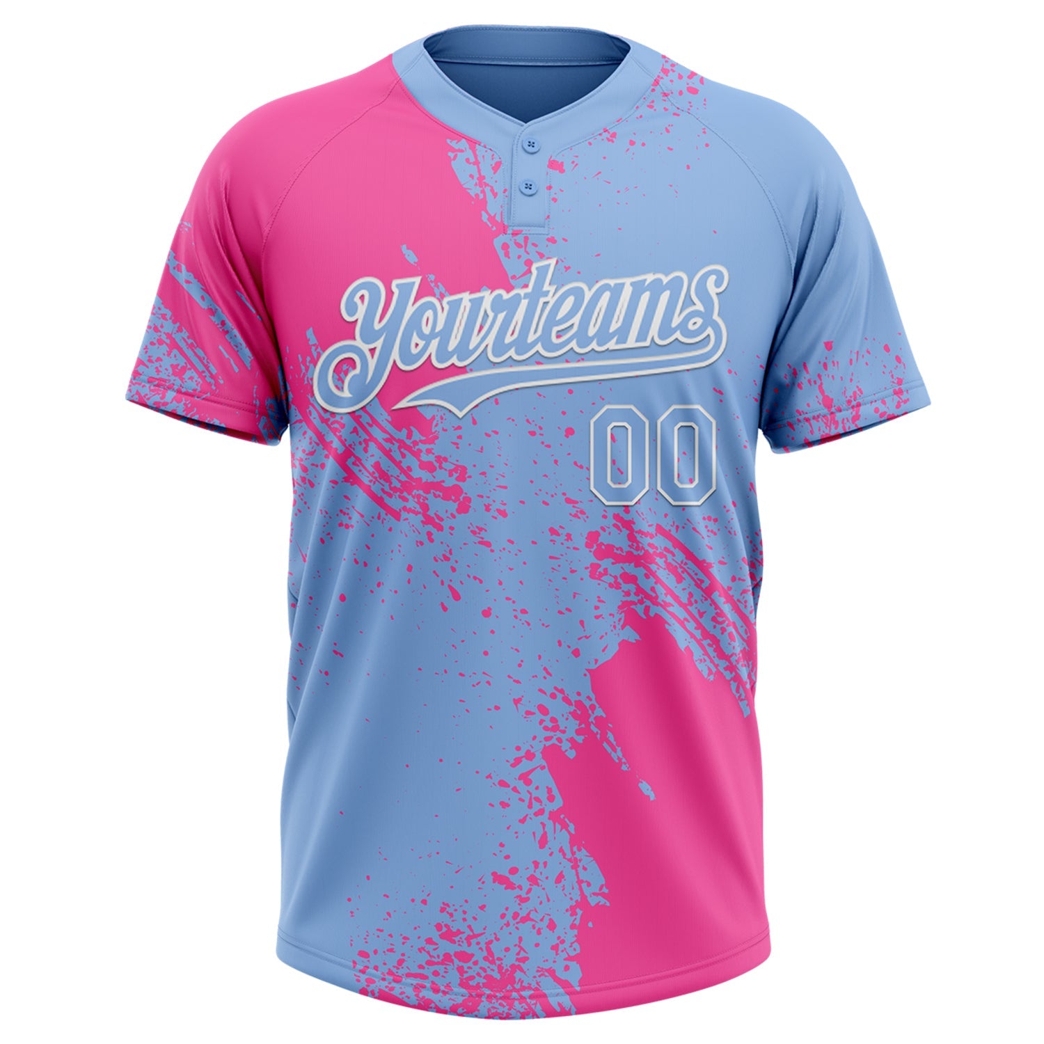 Custom Pink Light Blue-White 3D Pattern Abstract Brush Stroke Two-Button Unisex Softball Jersey view 2