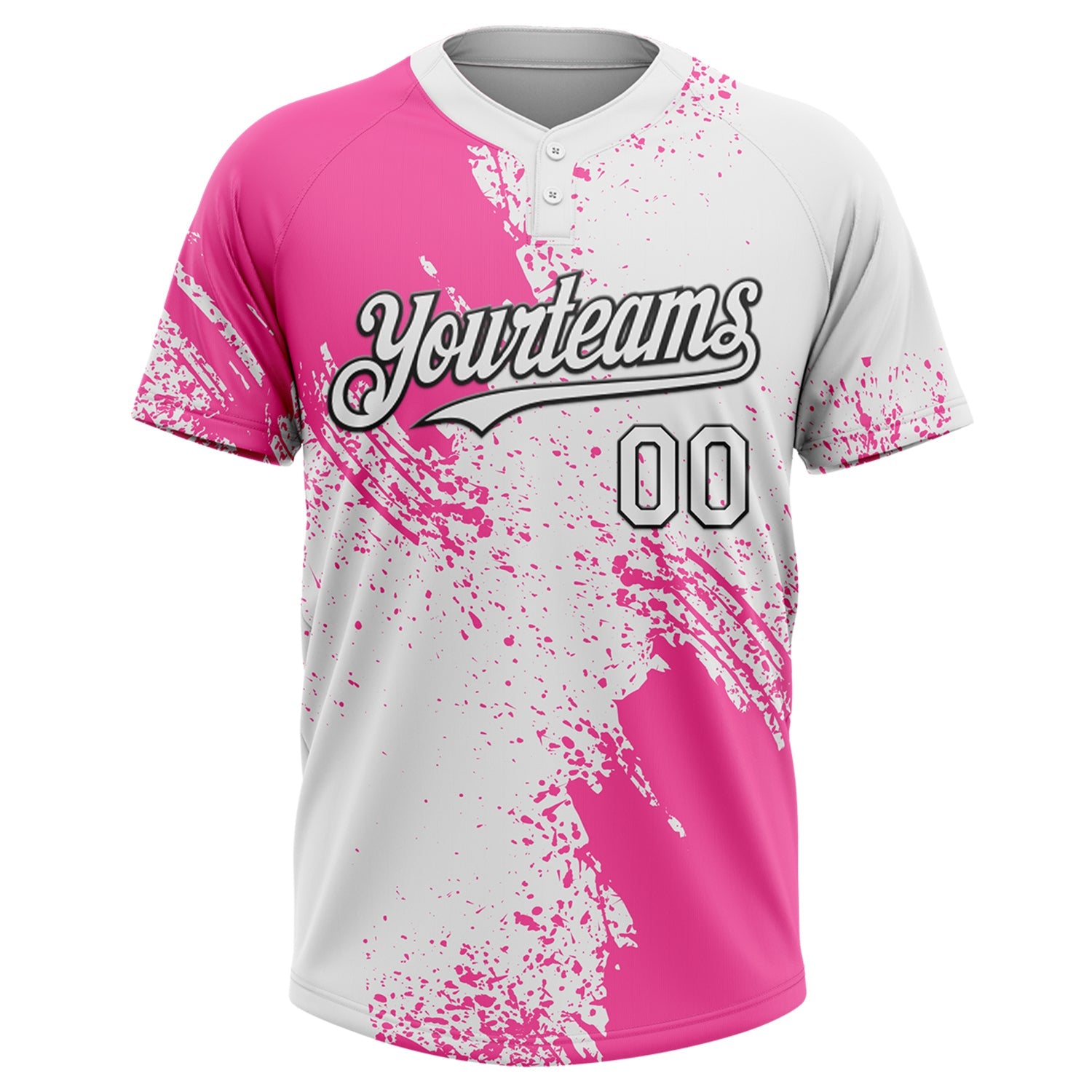 Custom Pink White-Black 3D Pattern Abstract Brush Stroke Two-Button Unisex Softball Jersey view 2