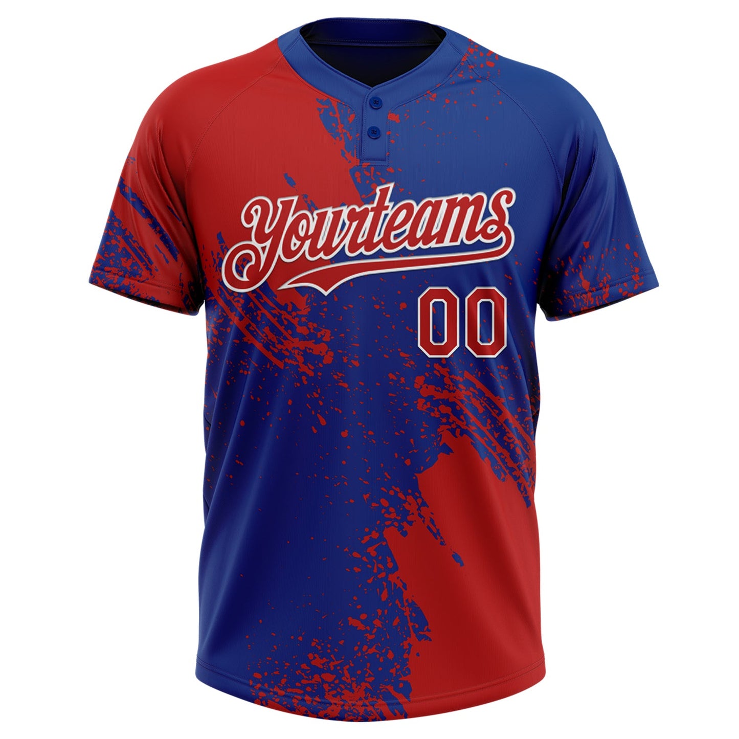 Custom Red Royal-White 3D Pattern Abstract Brush Stroke Two-Button Unisex Softball Jersey view 2