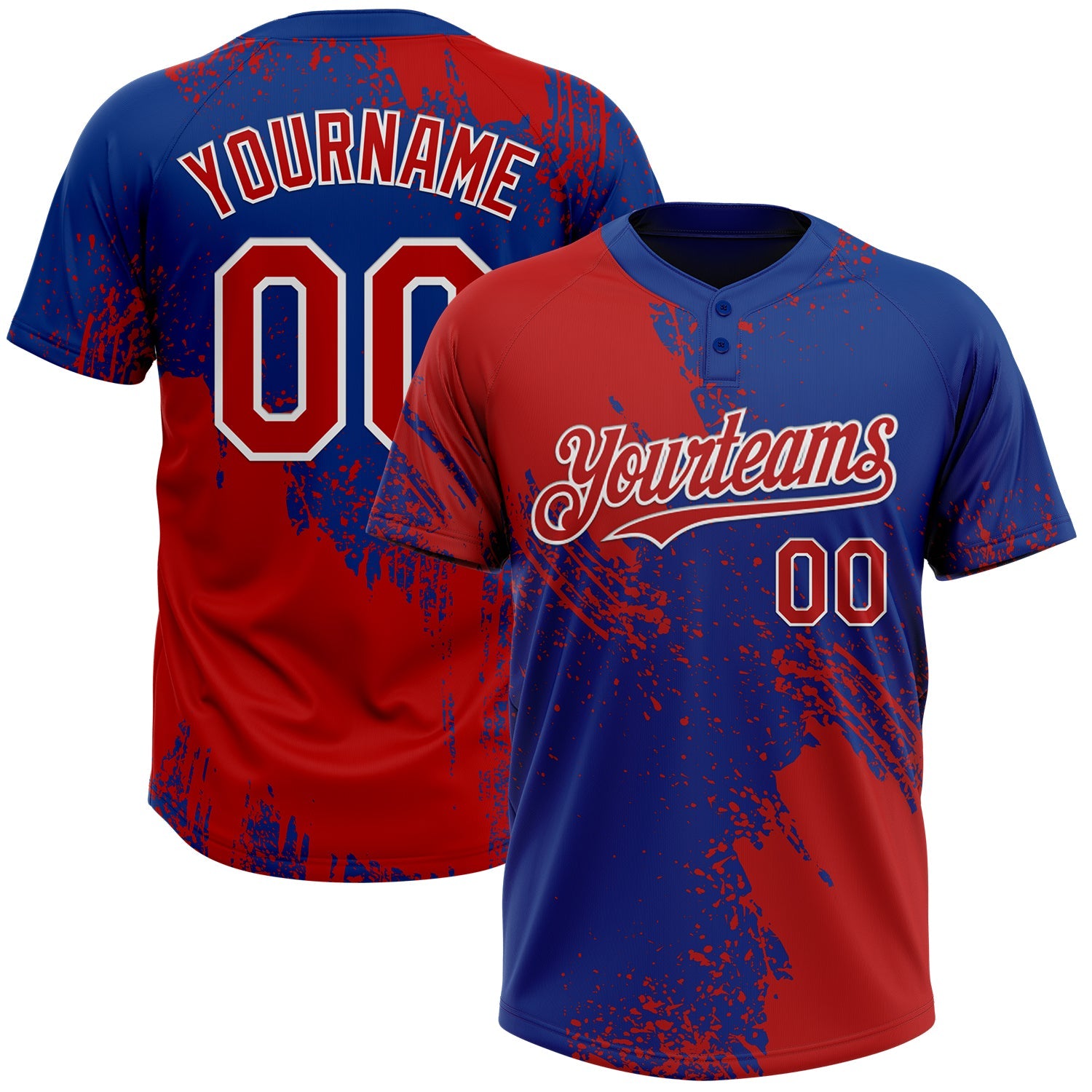 Custom Red Royal-White 3D Pattern Abstract Brush Stroke Two-Button Unisex Softball Jersey - Main View