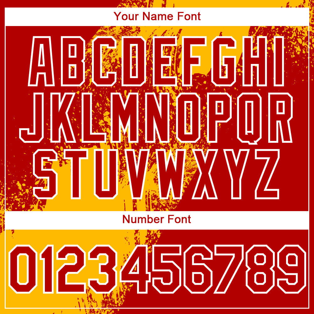 Custom Gold Red-White 3D Pattern Abstract Brush Stroke Two-Button Unisex Softball Jersey view 5