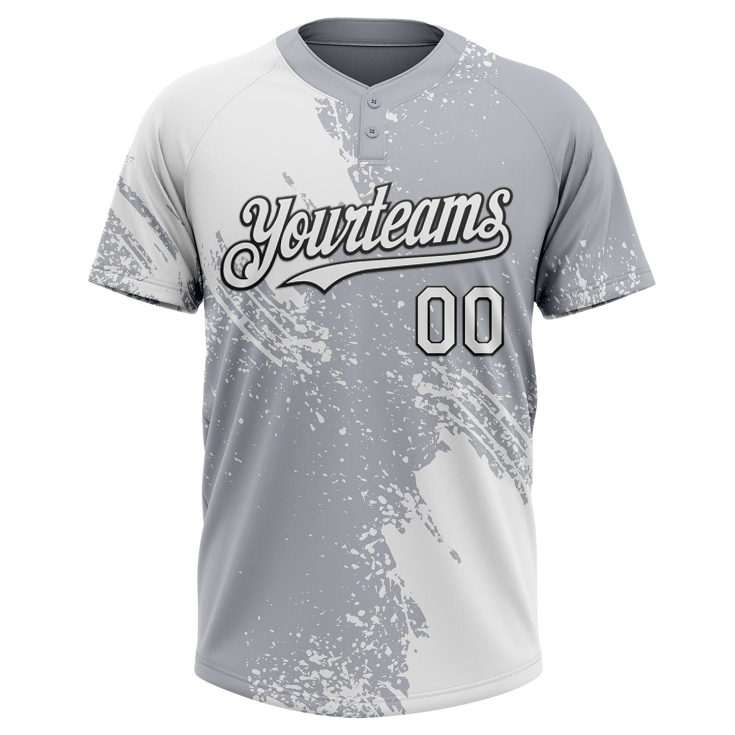 Custom White Gray-Black 3D Pattern Abstract Brush Stroke Two-Button Unisex Softball Jersey view 2