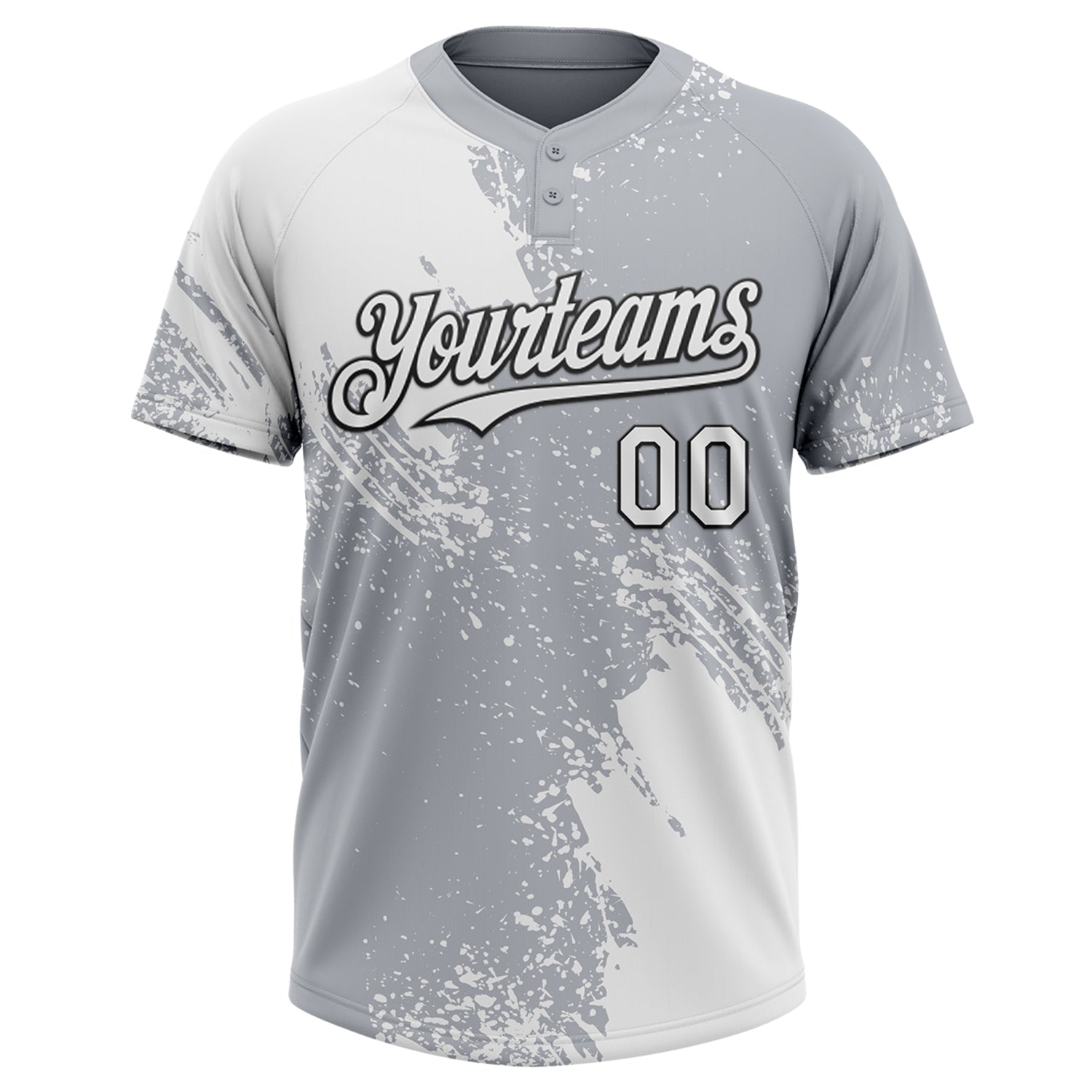 Custom White Gray-Black 3D Pattern Abstract Brush Stroke Two-Button Unisex Softball Jersey view 2